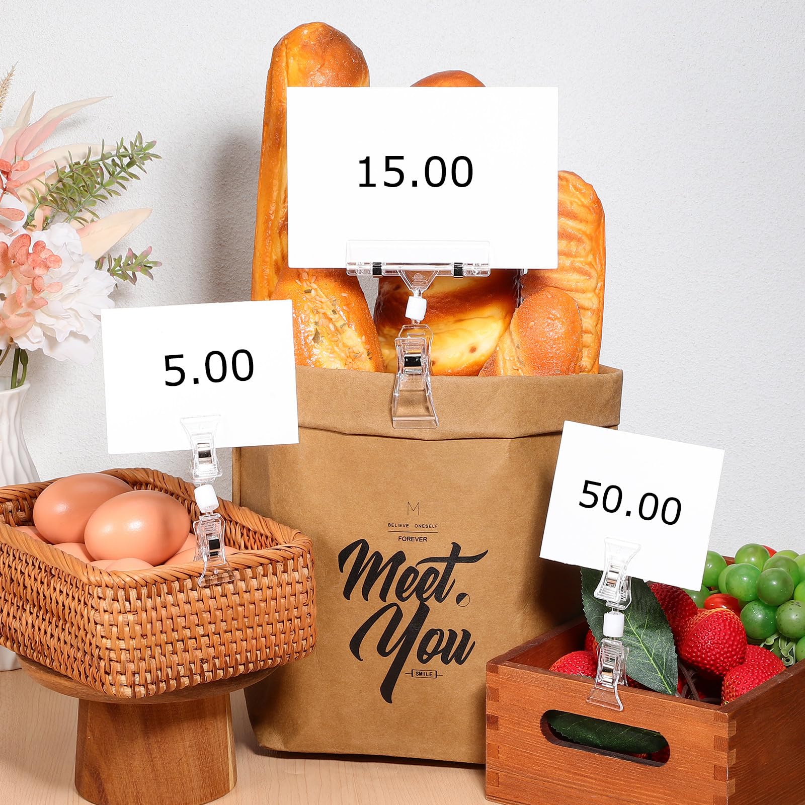40 Stück Drehbare Preisschilder Clip aus Edelstahl und Ps mit Starker Klemmkraft Vielseitige Posterhalter für Persönliche Nutzung und Preisauszeichnung im Supermarkt