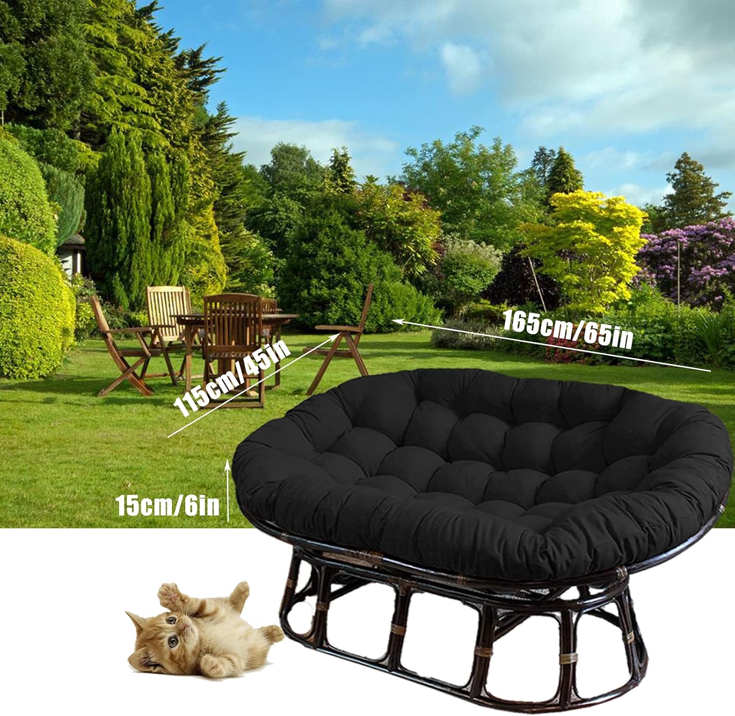 Papasan Cushion, Hanging Basket Chair Cushions for Garden Furniture Double Papasan Patio Seat Cushion Hanging, Swing Thick Seat Cushions, for Hanging Chair,Black,65456in