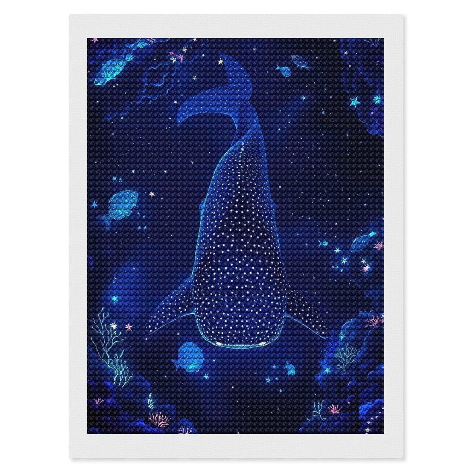 Junmoney Whale Shark in Starry Deep Ocean Diamond Painting Kit 12"x16", Easy Handmade Project, Cosy Home Accent, for Craft Lovers, Holiday Gift Idea