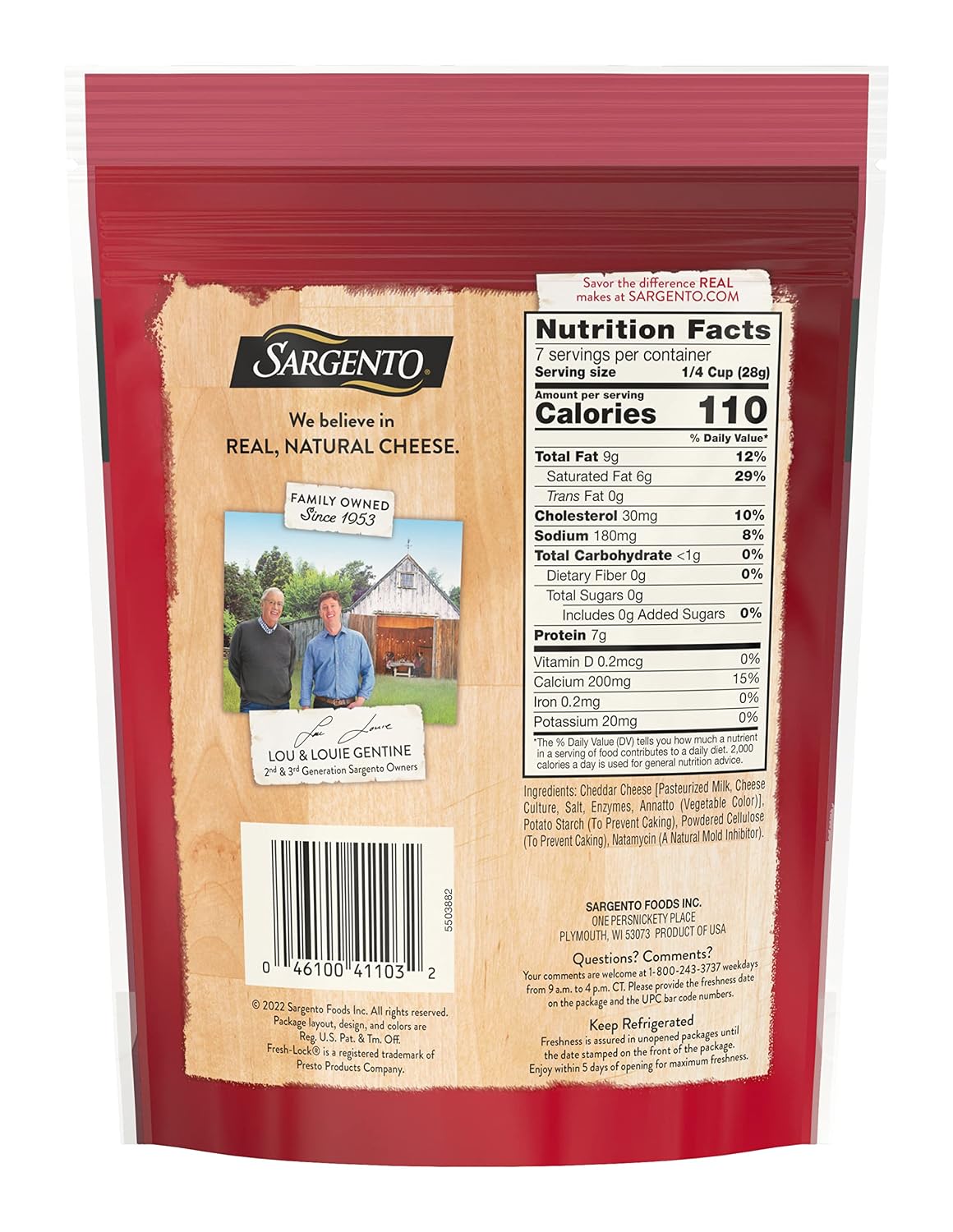 Sargento Shredded Extra Sharp Natural Cheddar Cheese, 7 oz.