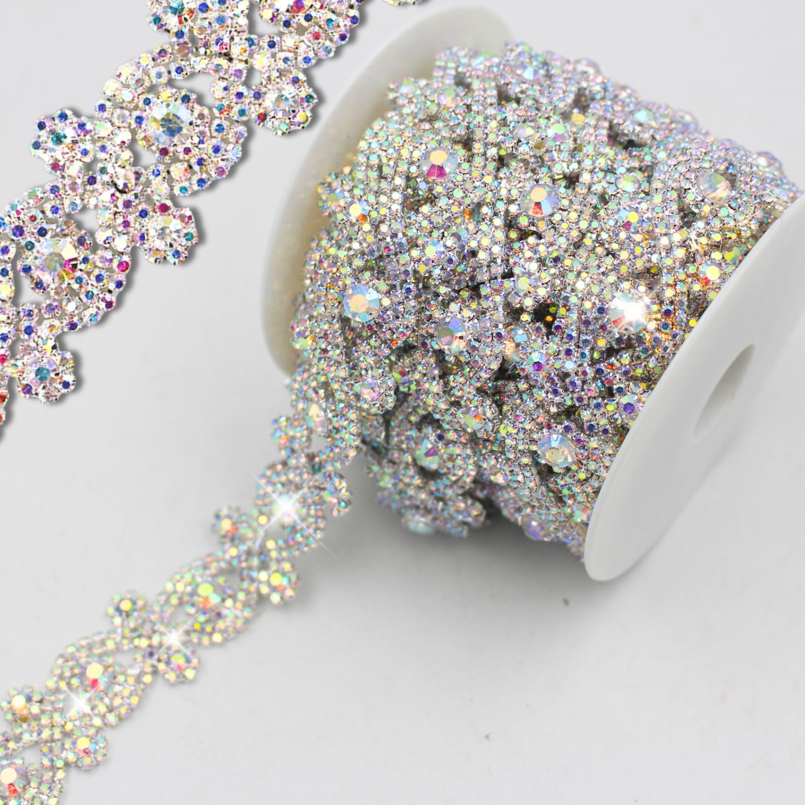 PEARLY JUN 1 Yard Silver AB Rhinestone Trim Chain Crystal Rhinestone