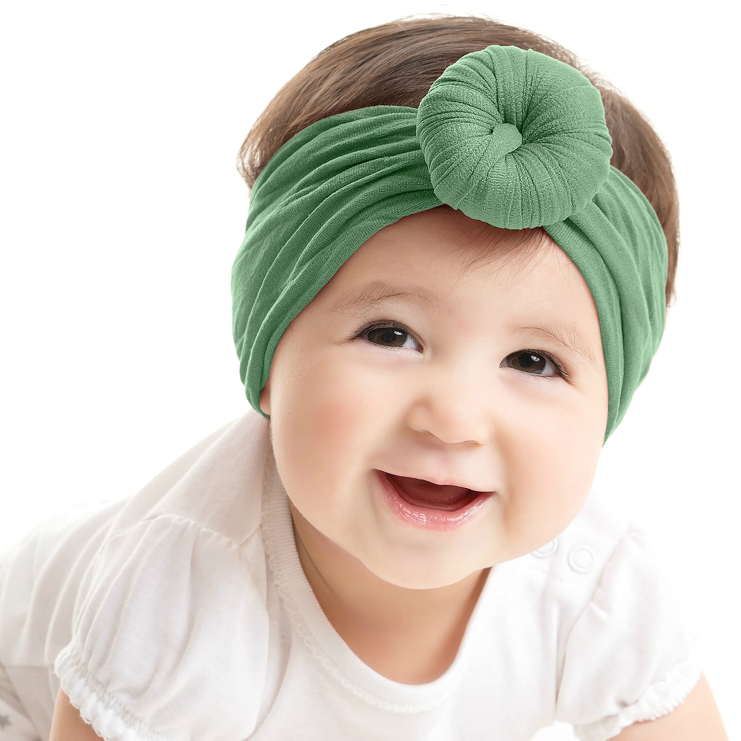 SYGA Baby Headbands Soft Cotton Strechable Turban Hairbands For Newborn Infant Toddlers Kids 0-3 Years (Green)-picture-18