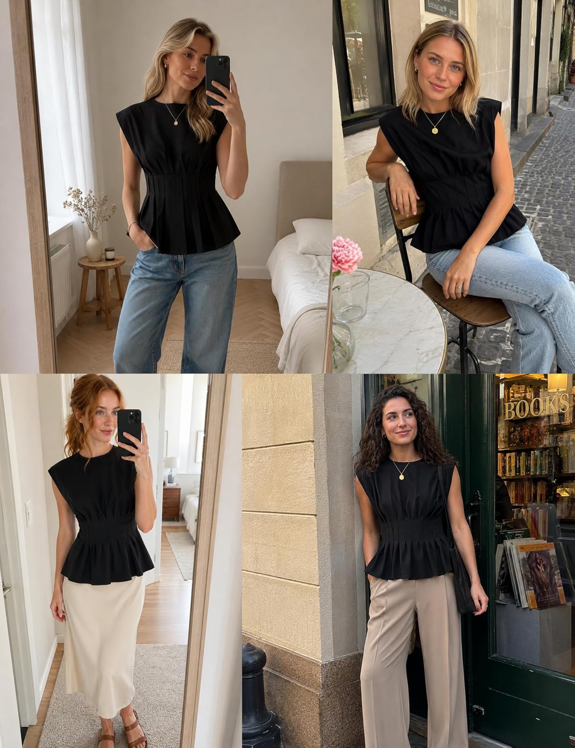 Women's Peplum Tops Short Sleeve Summer Blouses T-Shirts Dressy Casual Crew Neck Pleated Babydoll Top for Work