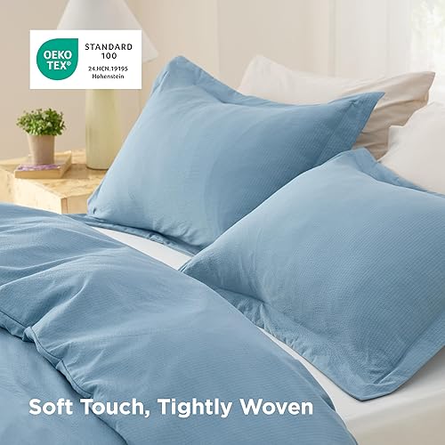 Vista 202 de Bedsure Juego de funda de edredón, tamaño individual, suave y prelavado, blanco, 2 piezas, 1 funda de edredón de 68 x 90 pulgadas, cierre