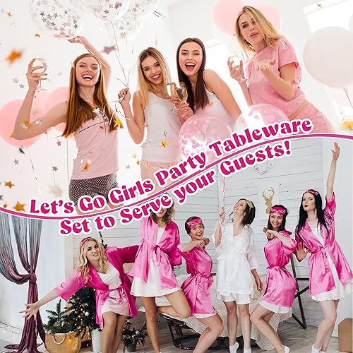 Miniatura 6 de durony 96 piezas de vajilla de fiesta de Let's Go Girls para 24 invitados, platos de papel de vaquera, platos de postre, servilletas de papel