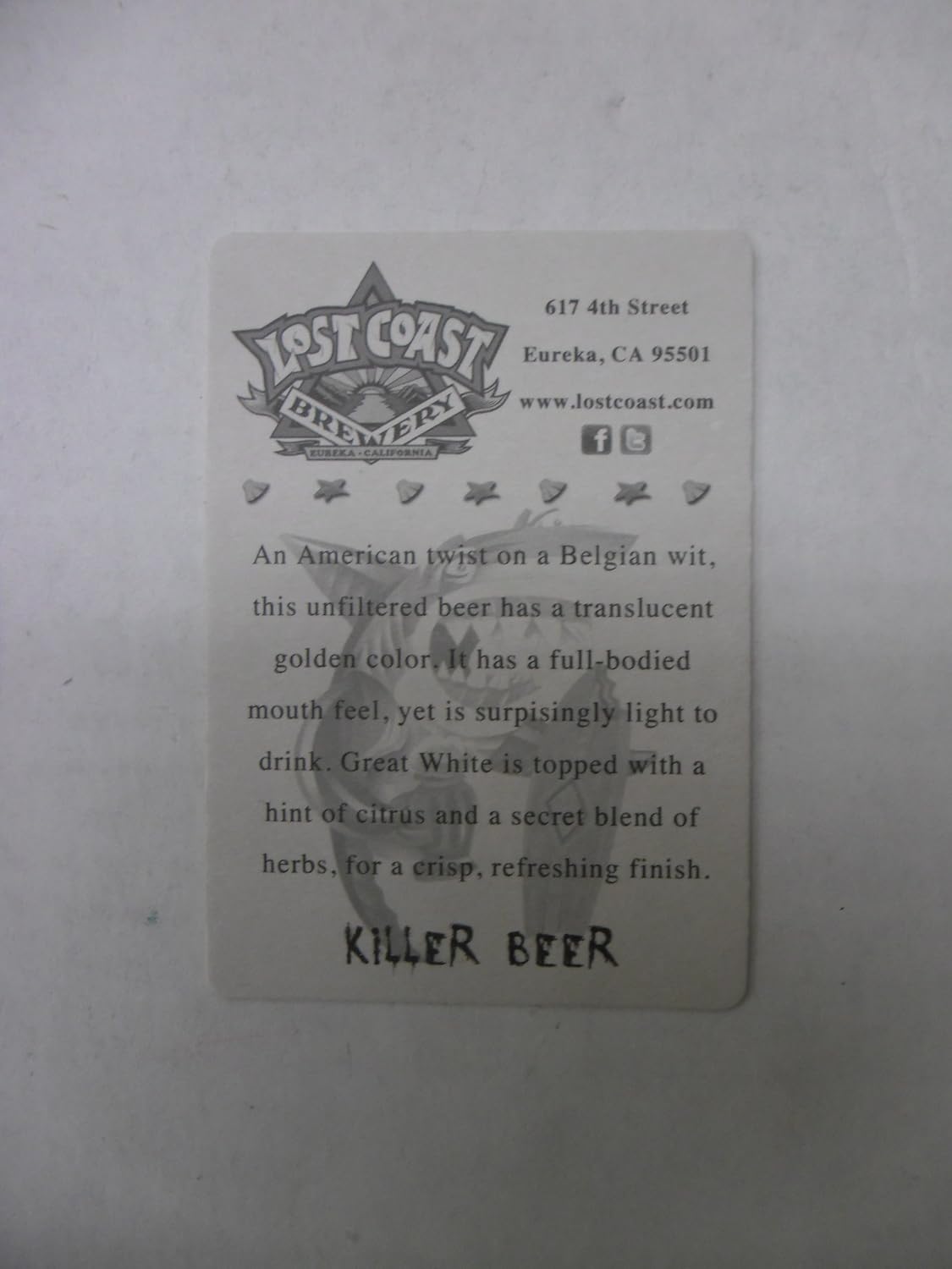 Set of 2 Great White Lost Coast Brewery Eureka CA Beer Pint Glasses