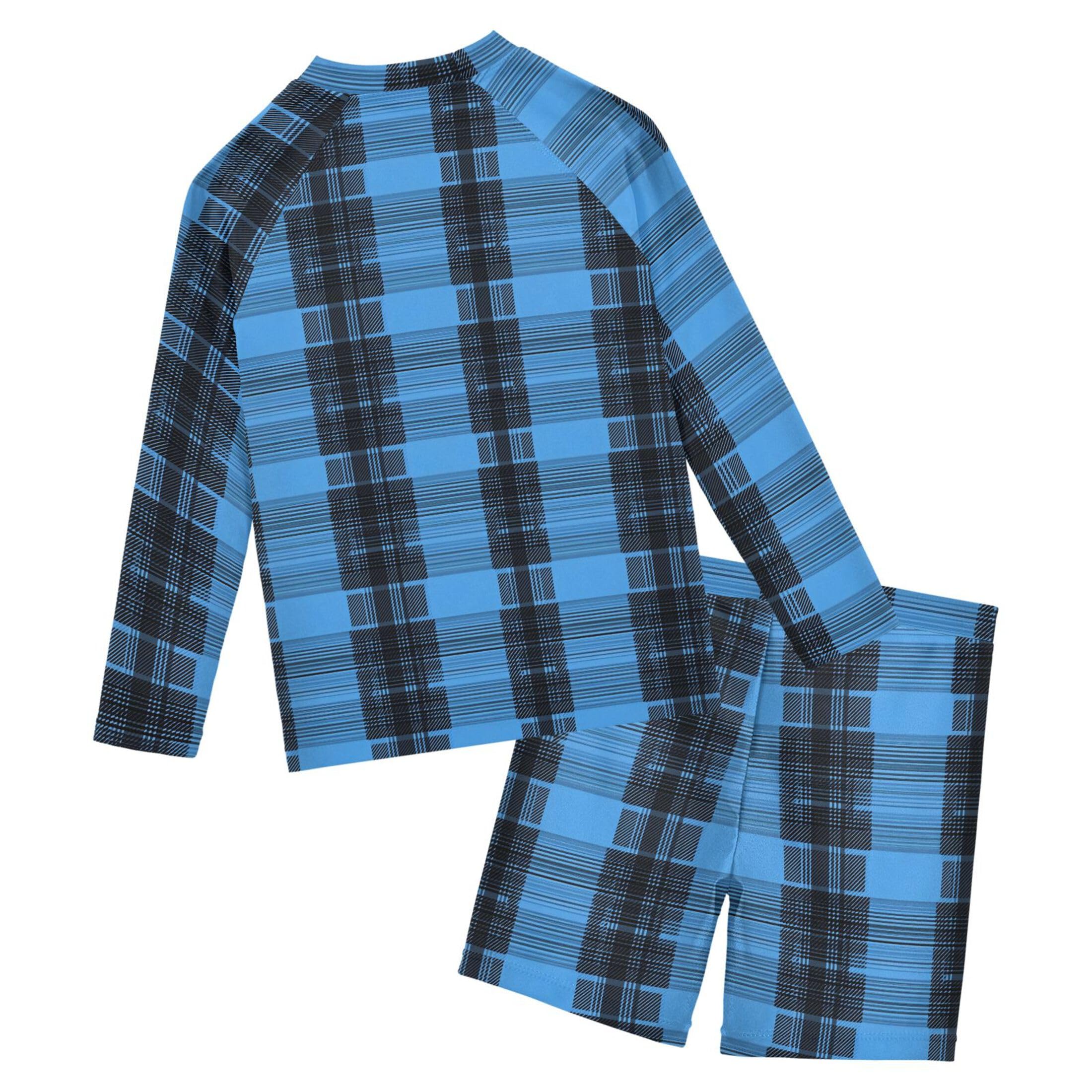Blue Buffalo Check Plaid Baby Boys' Toddler Long Sleeved Rashguard Swim Bathing Suit Set B0403953