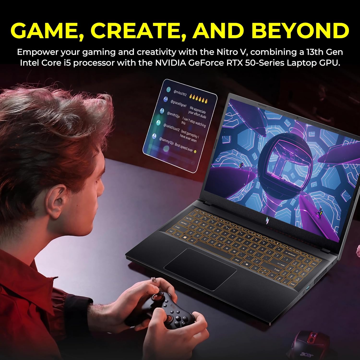 acer Nitro V 15.6" Full HD IPS 165Hz Gaming Laptop, Intel i5-13420H, NVIDIA GeForce RTX 5050 8GB GDDR7, 16GB RAM, 2TB Storage (1TB PCIe SSD&1TB Docking), Backlight Keyboard, Wi-Fi 6, Win 11, Black