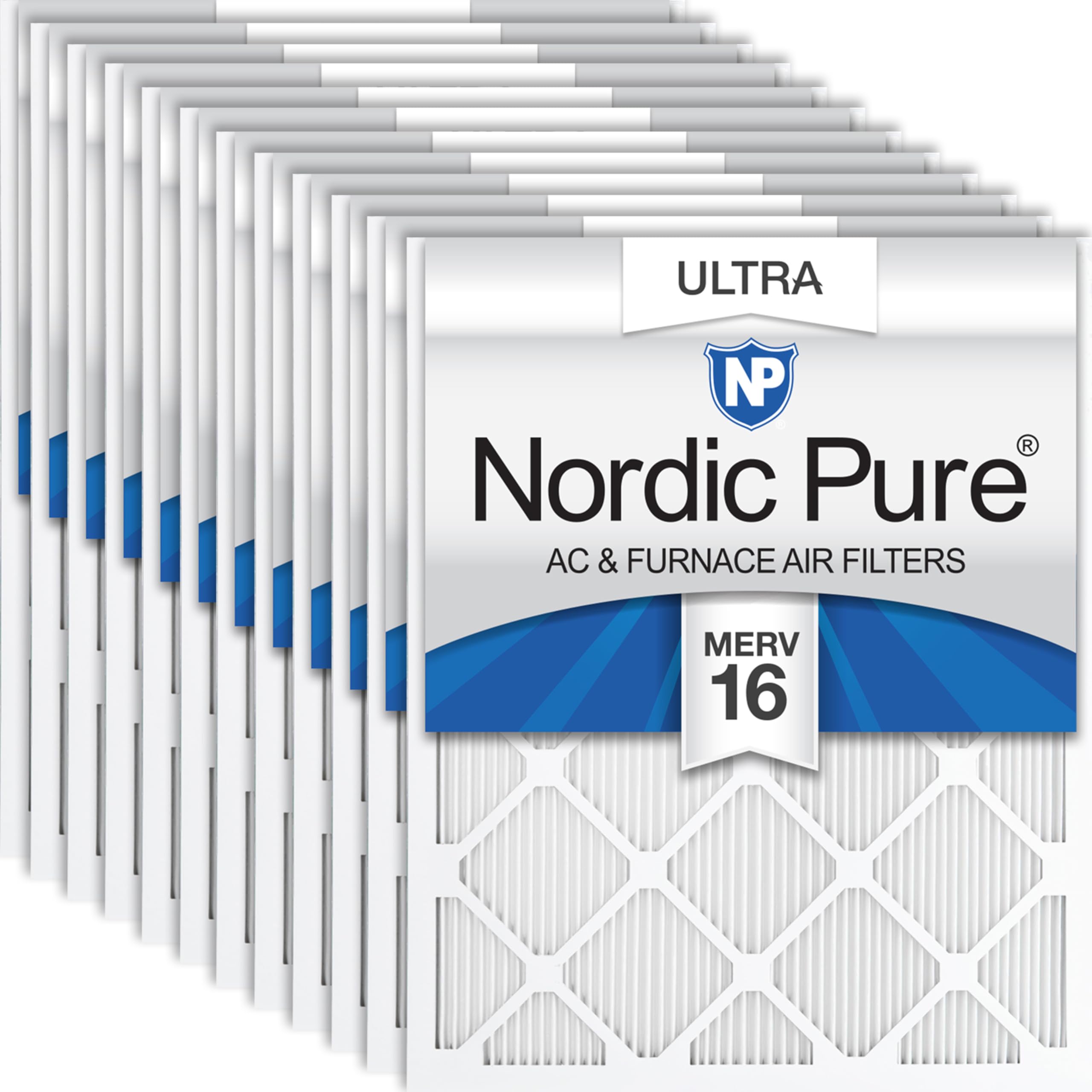 Nordic Pure 10x20x1 Pleated Ultra MERV 16 AC Furnace Air Filters 12 Pack | Actual Size: 9 1/2 x 19 1/2 x 3/4 Made in USA, Pro Strength HVAC Filtration, Fine Particles, Dust, Pollen &amp; Pet Dander