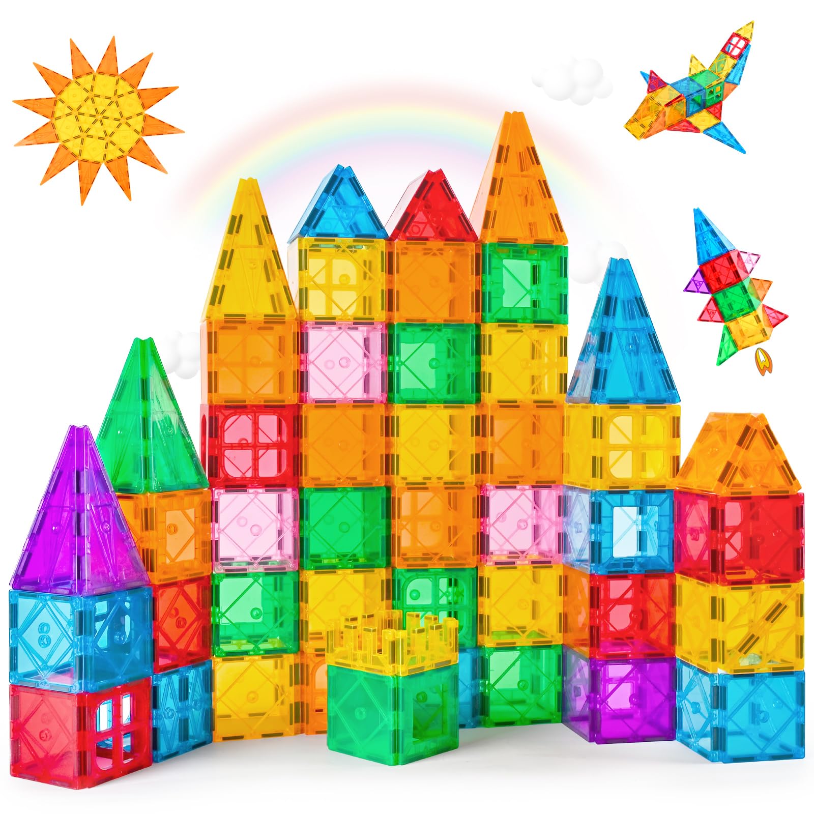 Katiago Magnetic Building Blocks Toys for Kids 80PCS Magnetic Tiles STEM Learning Educational Construction Toys for 3+ Year Old Boys Girls Classroom Preschool Birthday Gifts