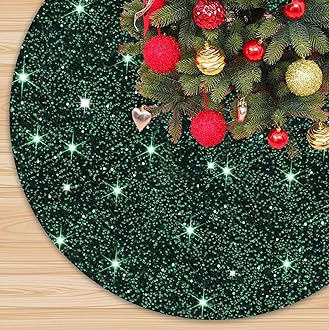 Sequin Tree Skirt - Hunter Green, 60 Inches, Sparkly & Soft Velvet, Perfect for Christmas & Holiday Parties