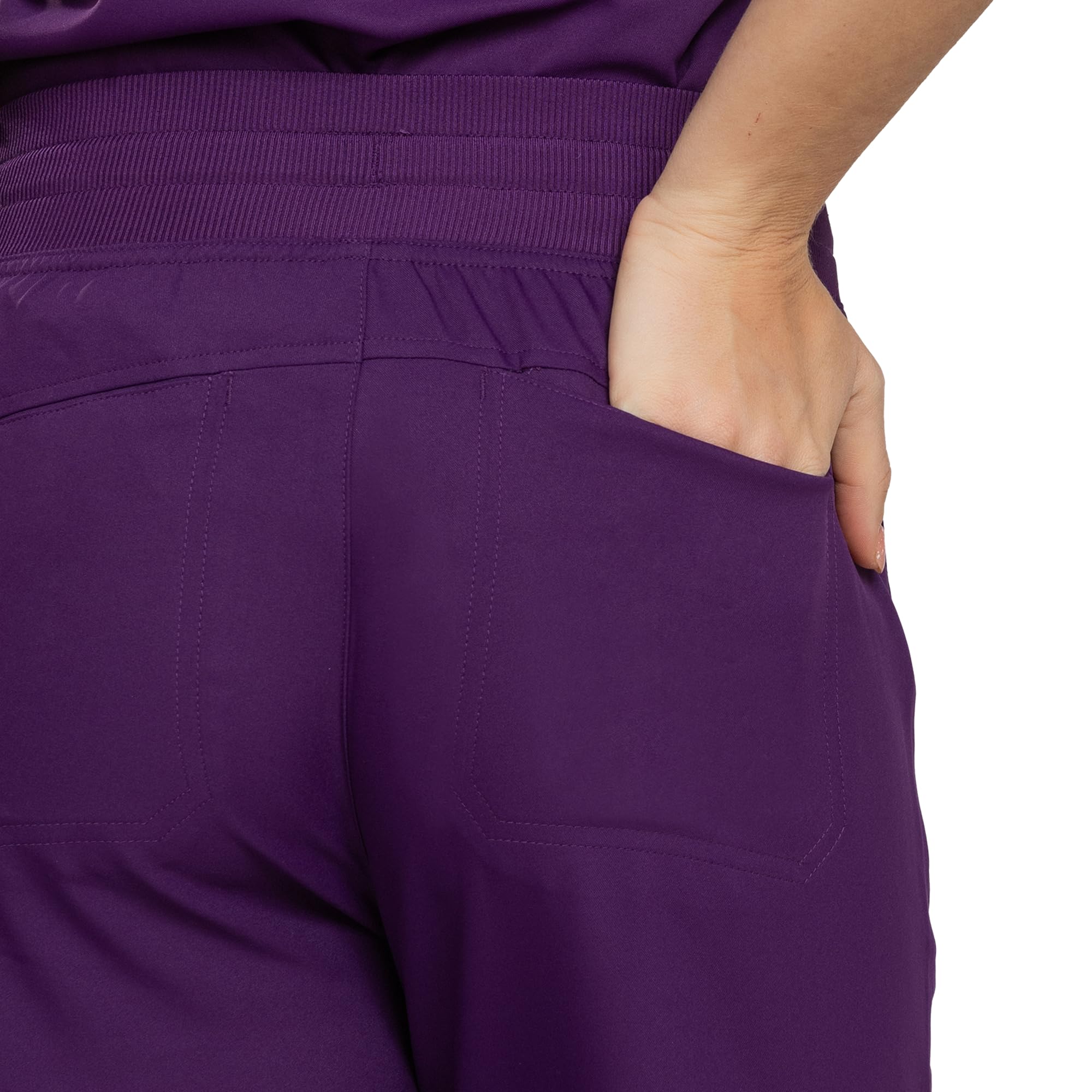 B-well Aurelia - Pantaloni medici dritti antimicrobici, antiodore, antipiega, 6 tasche e vita regolabile