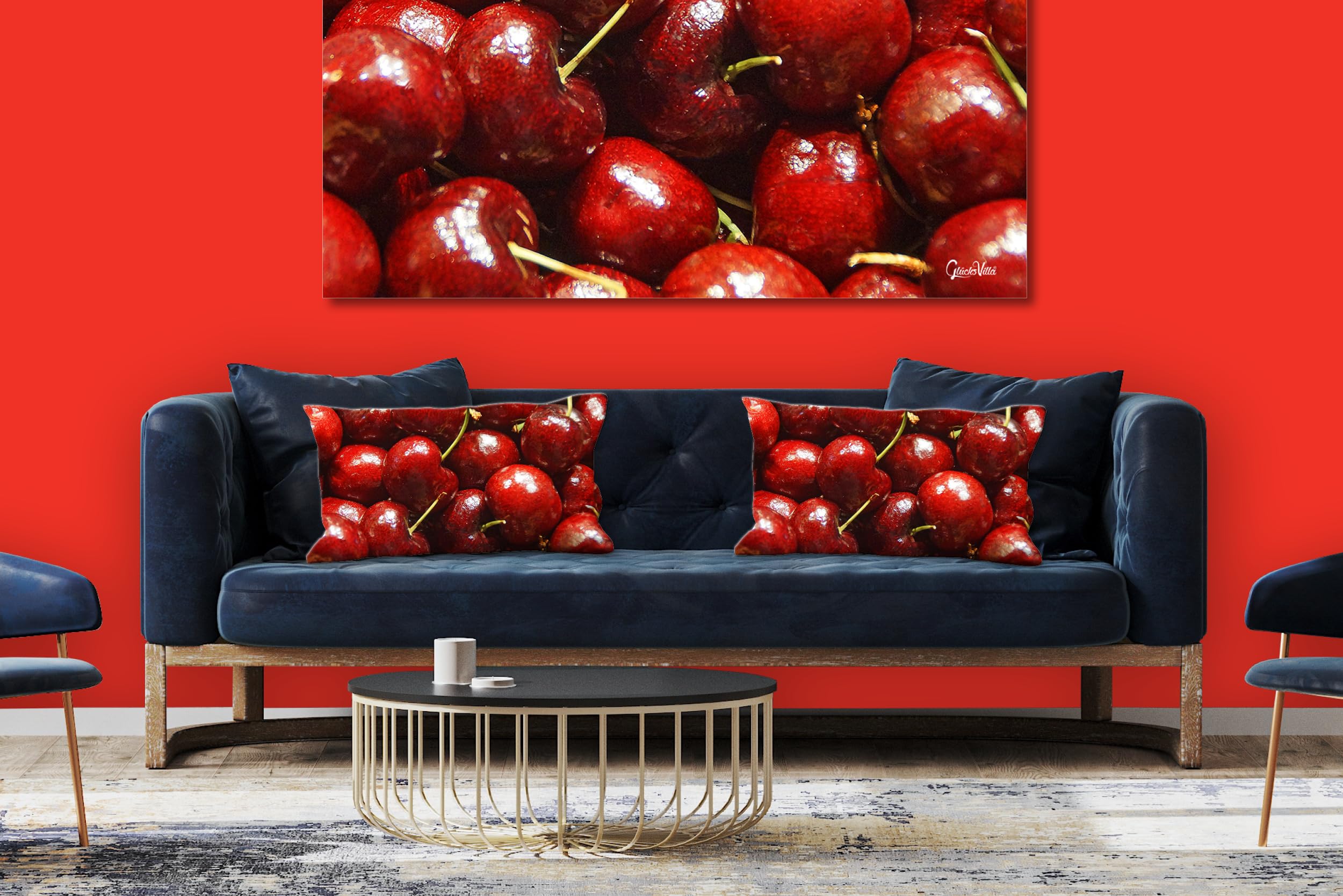 Juego de Fundas de cojín con Foto (2 Unidades) 80 x 40 cm | a juego con el mural - Cojines decorativos - Diseño: frutas 8 - cerezas frutas mercado de alimentos