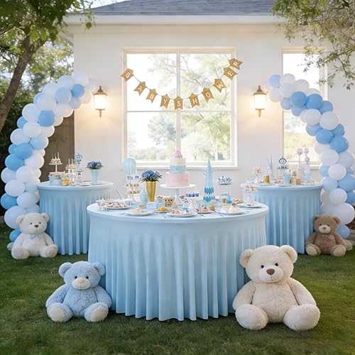 Miniatura 115 de Mantel redondo de 60 pulgadas blanco con borde elástico – Mantel ajustado sin arrugas y lavable para mesa redonda de 5 pies, mantel reutilizable