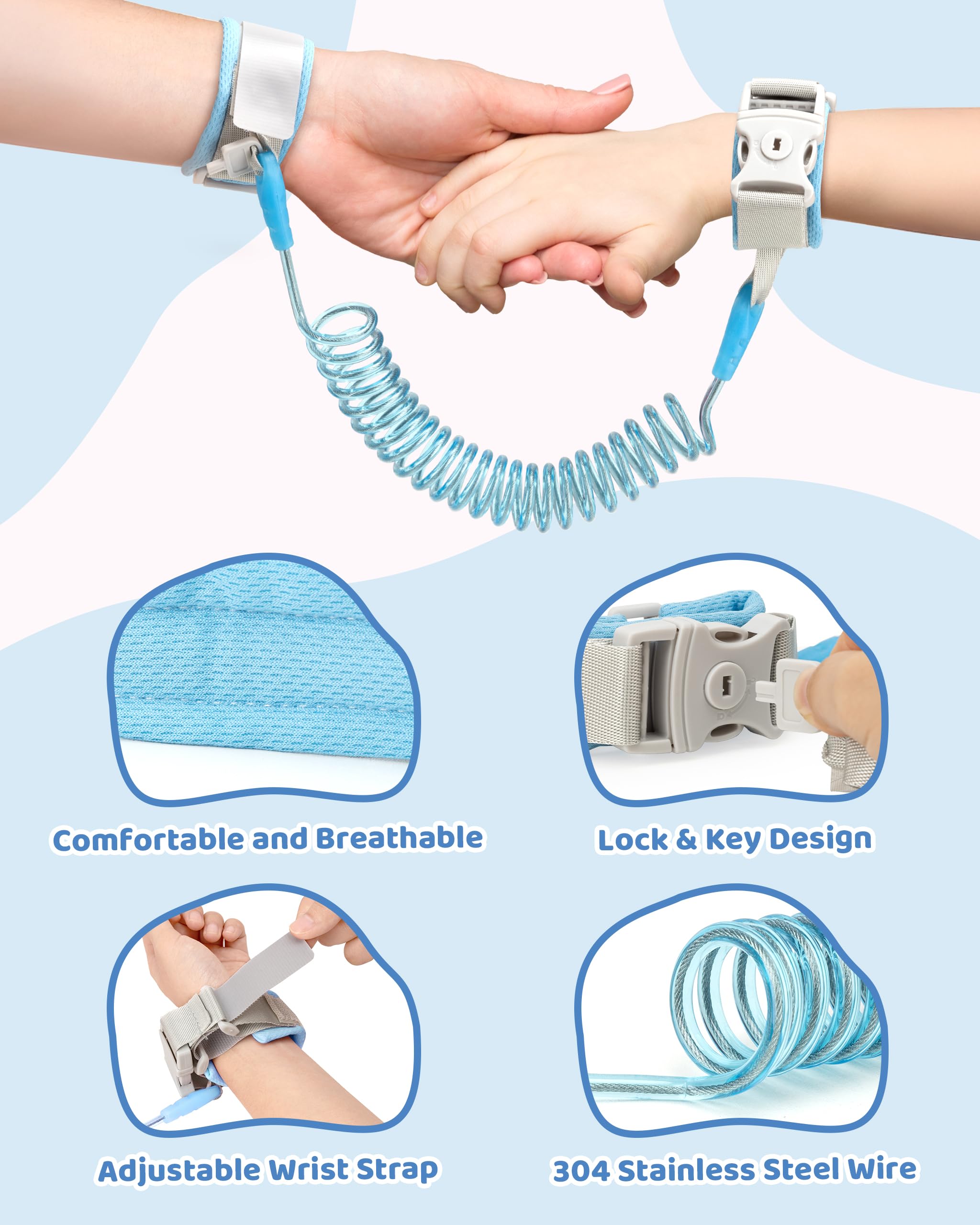 3 in 1 Regolabile Guinzaglio Zaino per Bambini con Guinzaglio Anti-smarrimento da Polso, Sicuro per 1-3 Anni, Blu