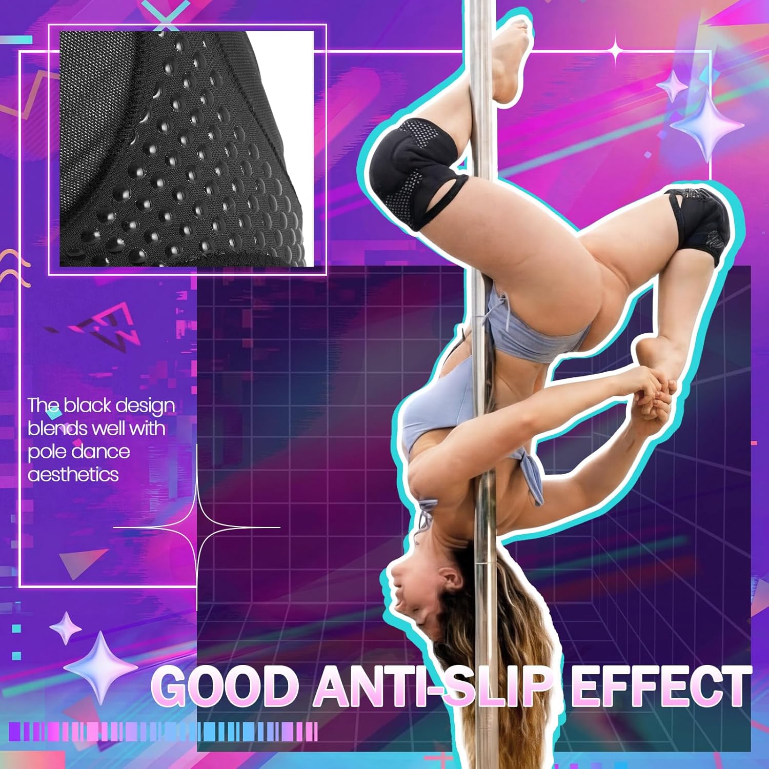 Seenelling 2 Pairs Medium Pole Dance Knee Pads for Women Protective Non-slip Knee Pads for Ballet Modern Floor Dance and Indoor Sports Yoga Volleyball Figure Skating