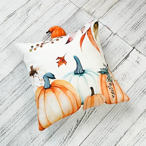 Miniatura 4 de ONWAY Juego de 2 fundas de almohada de calabazas de otoño de 18 x 18 pulgadas, decoración de otoño y Acción de Gracias, fundas lumbares para sofá,