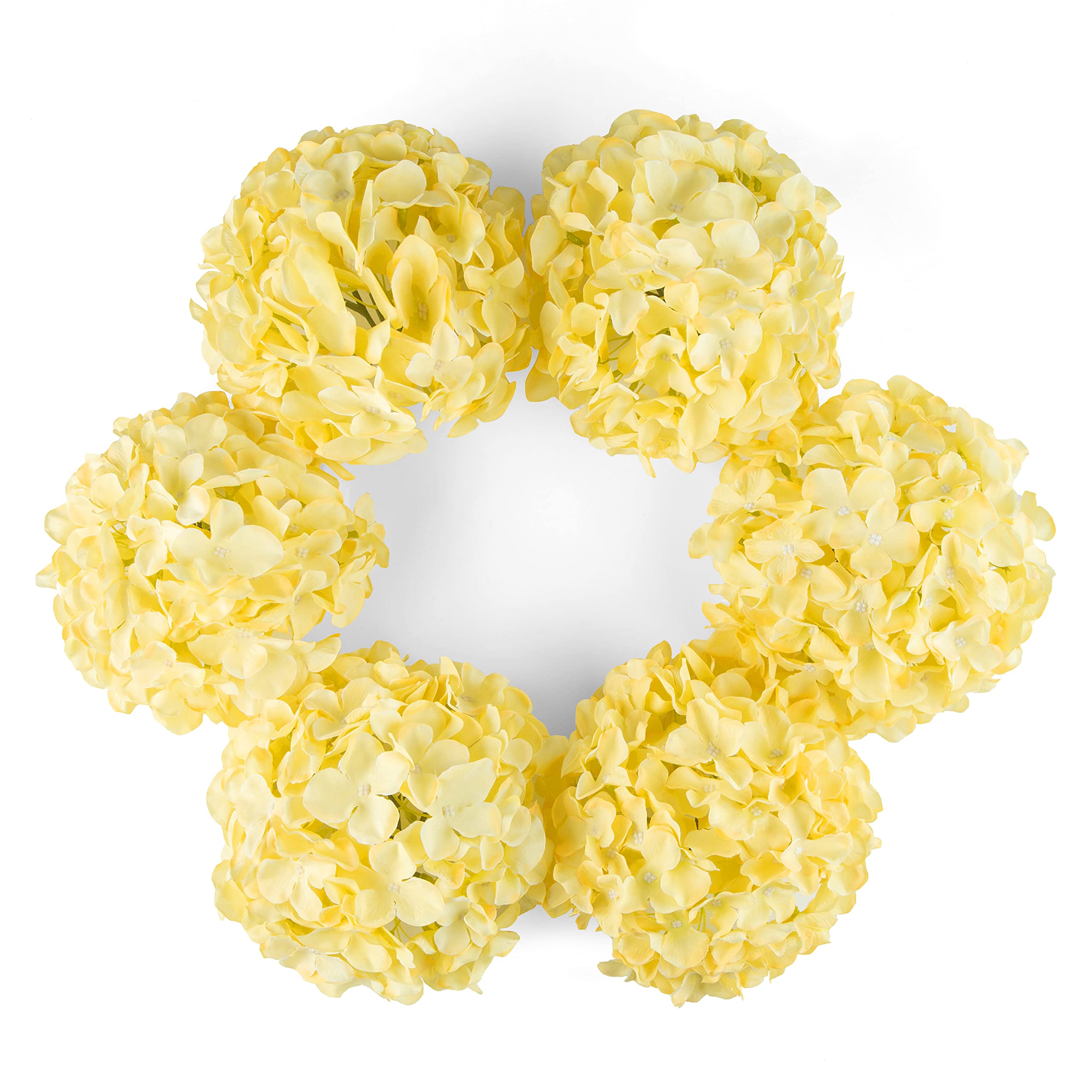 DuHouse Artificial Bigger Silk Hydrangea Flower Heads with Stem Realistic Fake Hydrangea Flower Bouquets for Wedding Home Party Garden Centerpiece Pack of 6(Yellow)