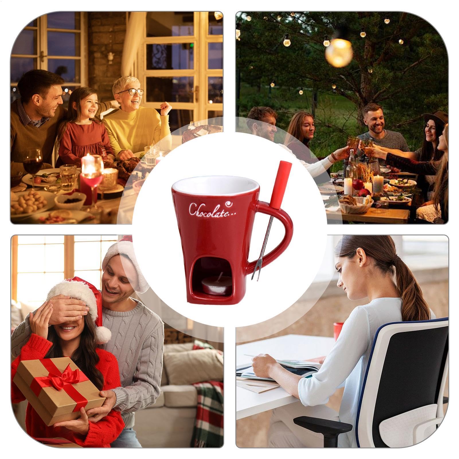 Taza de chocolate para derretir olla caliente, taza de fondue de chocolate, taza de cerámica para fundir olla caliente, taza de fondue con las velas de té incluidas para crear un ambiente acogedor