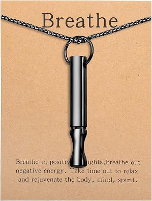 CANDYFANCY Meditation Breathe Neckalace For Women Men Mindfulness Breathing Necklace Stress & Anxiety Relief Stainless Steel Necklace Quit Smoking Pendant Necklace Jewelry Gifts With Cards