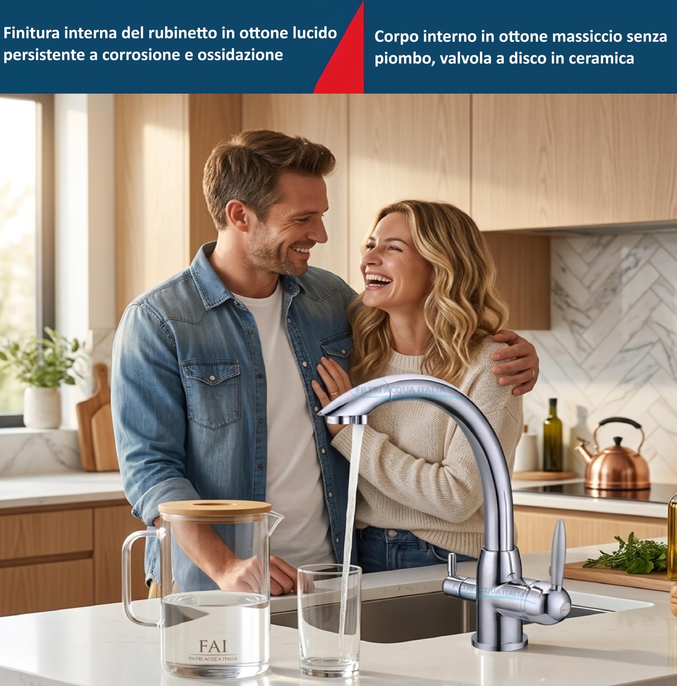 Rubinetto 3 Vie Depuratore Acqua Osmosi Inversa Calda Fredda Filtrata