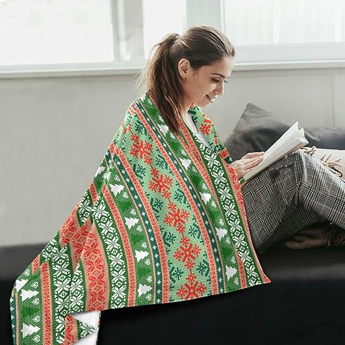 Miniatura 6 de Christmas Knit Digital Paper Green Red Plush Travel Blankets Winter Blankets & Throws Ultra-Soft Flannel Throws 60x90 Inches for Chair, Home Decor,