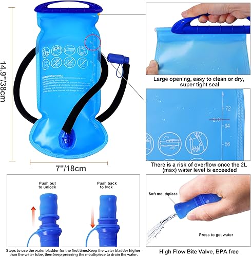 Miniatura 5 de Mochila de hidratación con vejiga de agua de 2 L, mochila de agua, mochila de senderismo aislada para senderismo, ciclismo, escalada, esquí