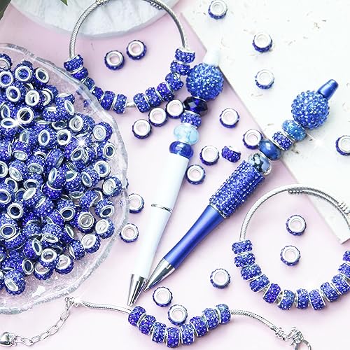 Vista 19 de 200 cuentas europeas de agujero grande – Mixcolor Lampwork Rhinestone Craft Beads para bricolaje pulseras joyería fabricación