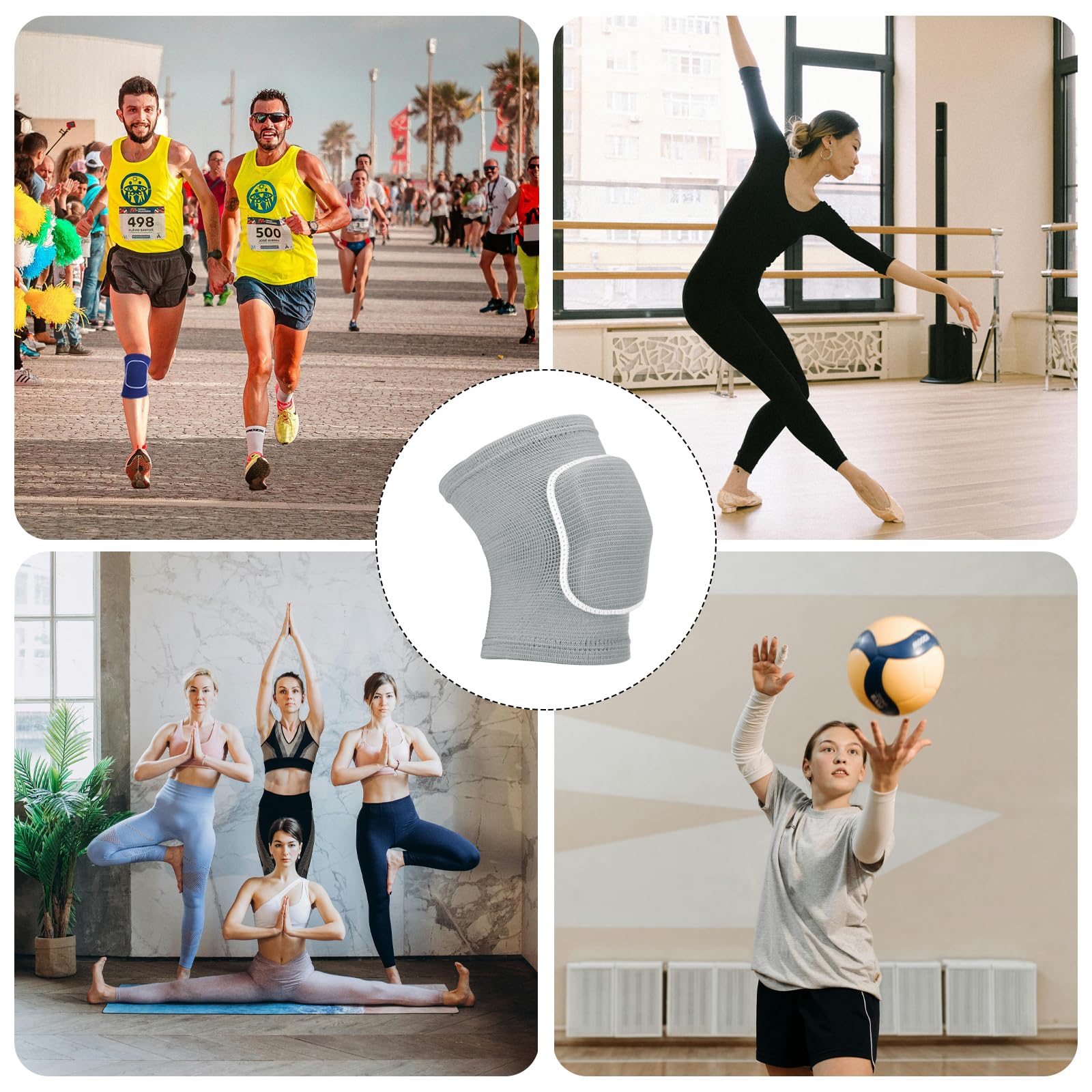 PATIKIL S Taille Genouillères de Protection, 6 Paires de Genouillères de Volley-Ball en Éponge, Genouillères de Danse Respirantes pour Femmes et Hommes Football Basket-Ball Gris