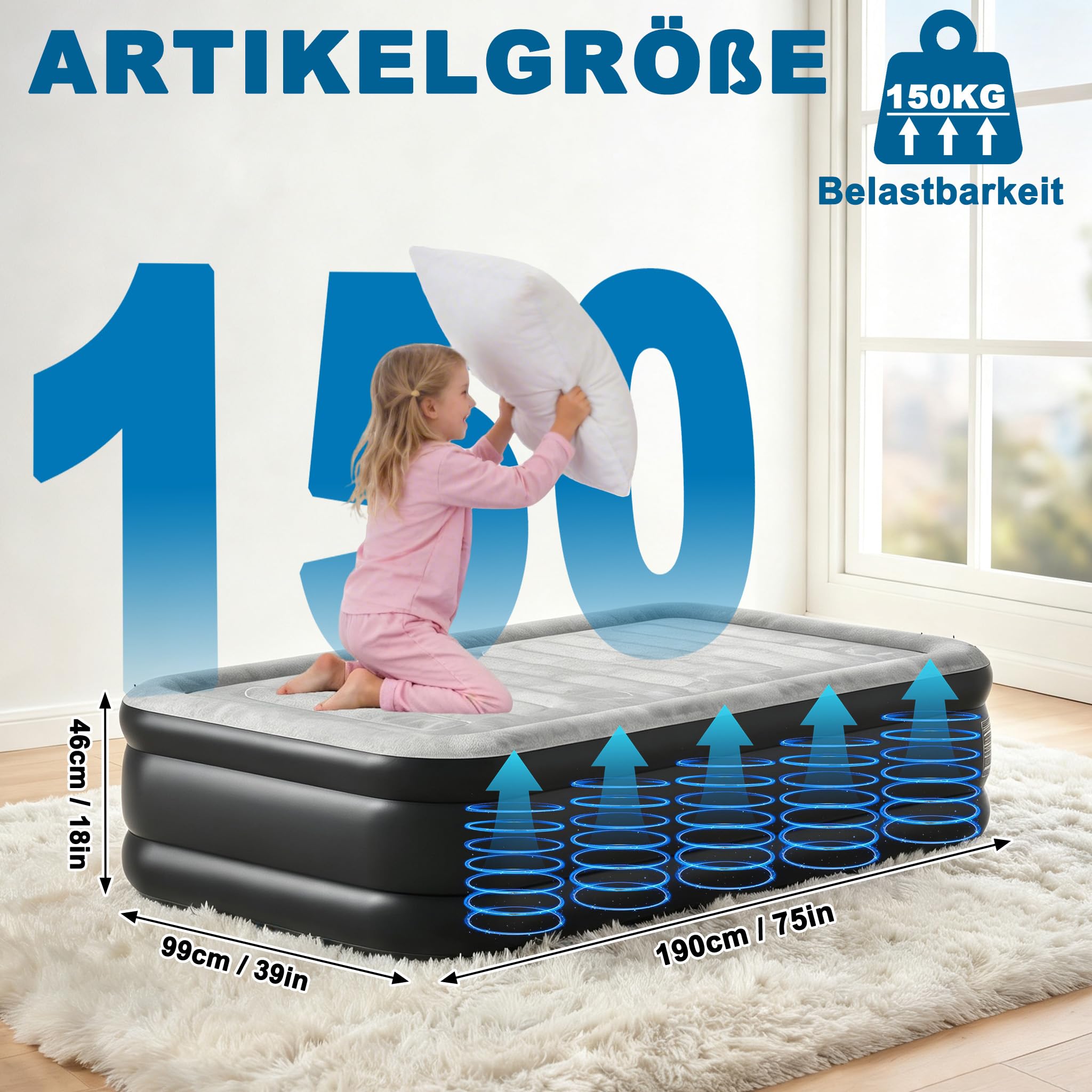 luftmatratze luftbett selbstaufblasend klappmatratze aufblasbare matratze mit eingebauter elektrischer Pumpe und Aufbewahrungstasche für Camping oder Heimgebrauch, geeignet für 1 Personen