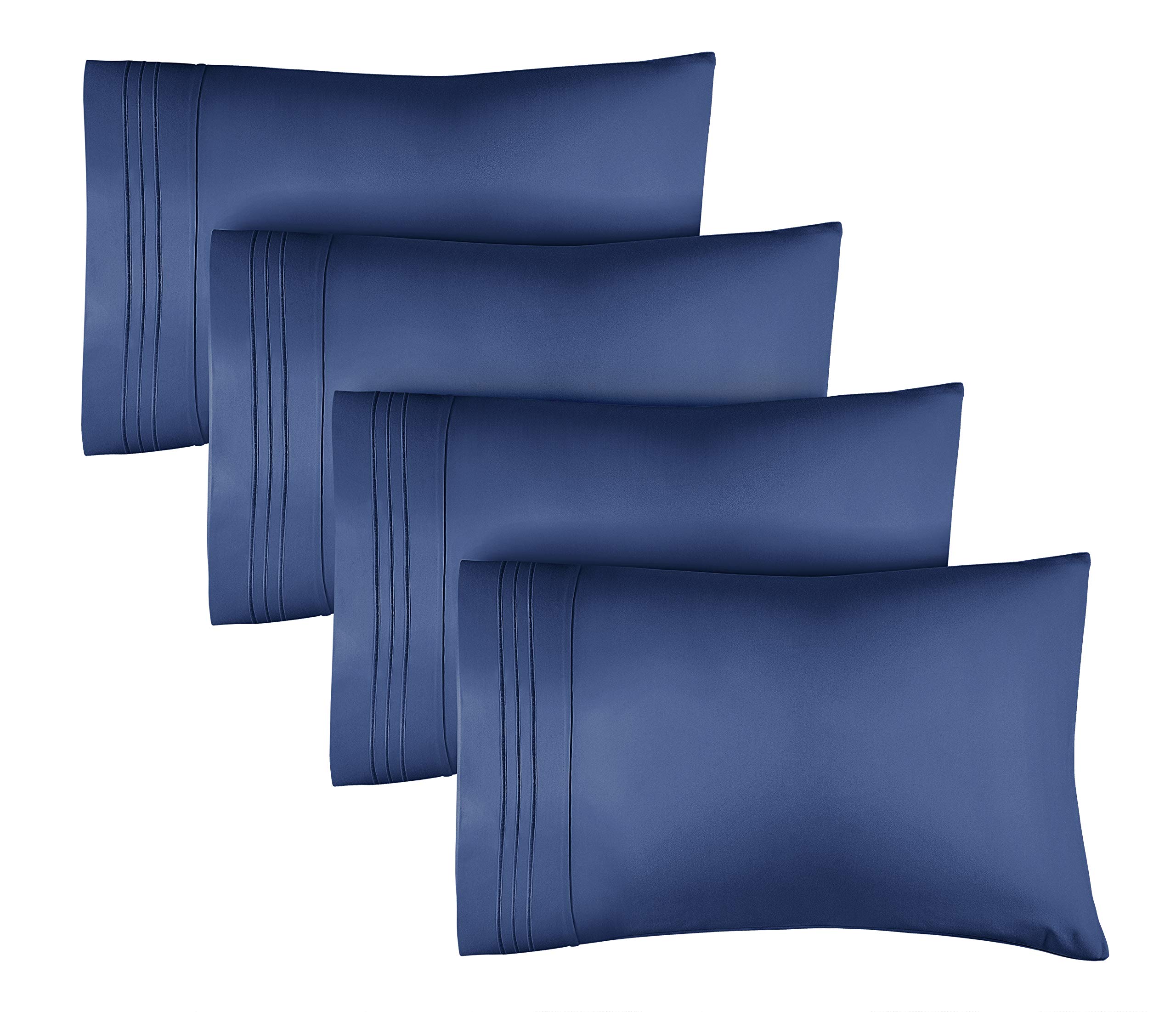 Queen Size Pillow Cases Set of 4 - Extra Soft Pack of 4 Pillowcase Covers - Hotel Luxury Pillowcases - Machine Washable Pillow Protectors - 20x40 Pillow Cases 4 Piece - Queen Navy Blue Pillow Covers