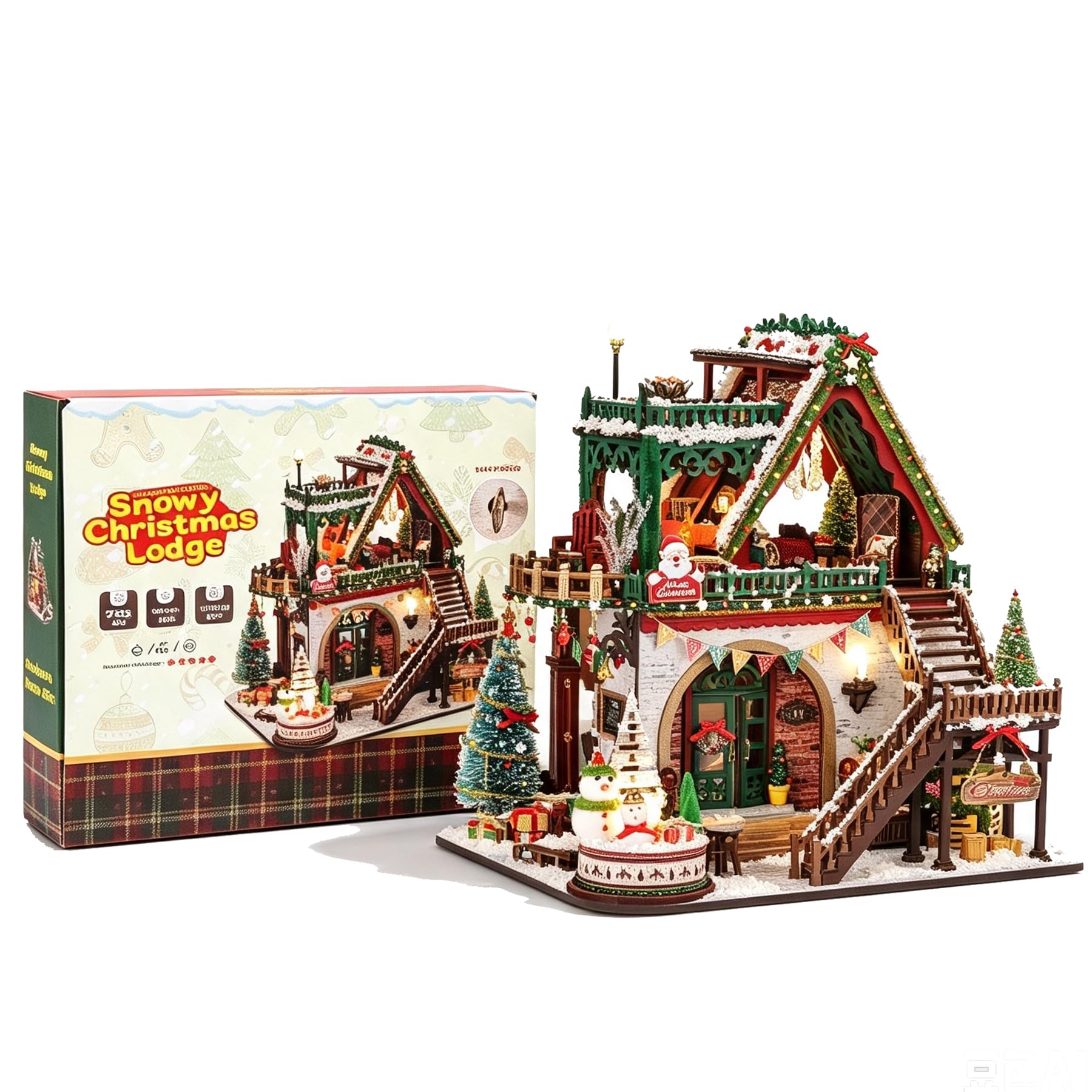 Kit fai da te per casa in miniatura, kit natalizio in legno per casa delle bambole con luci a LED e carillon, kit di costruzione 3D per adulti, regalo natalizio per hobby