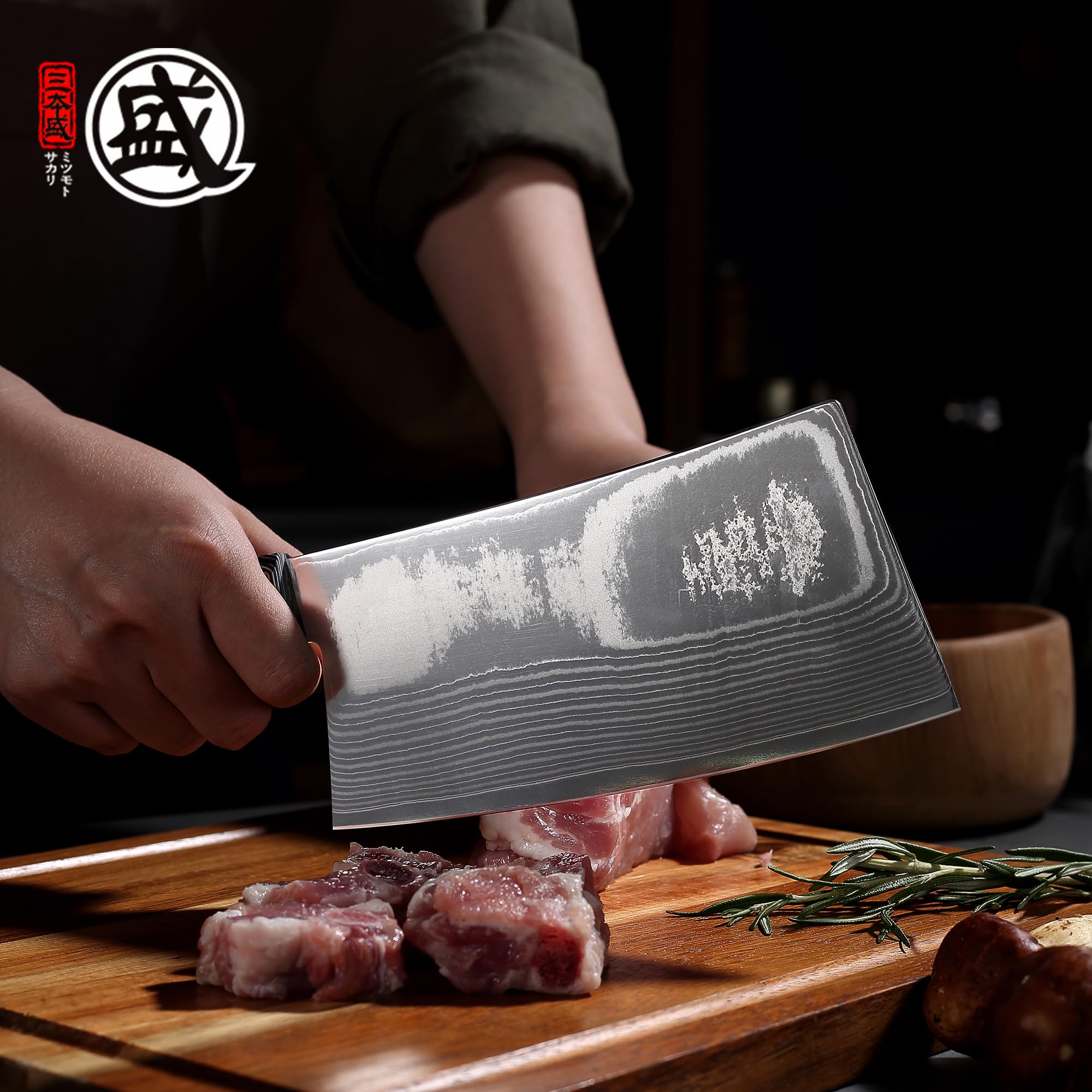 MITSUMOTO SAKARI Coltello per Ossi Giapponese da 17 cm Acciaio 8CR18MOV | Coltello da Cucina Damasco di Qualità Professionale, Manico G10 Ergonomico, Ideale per Tagliare Ossa e Carne