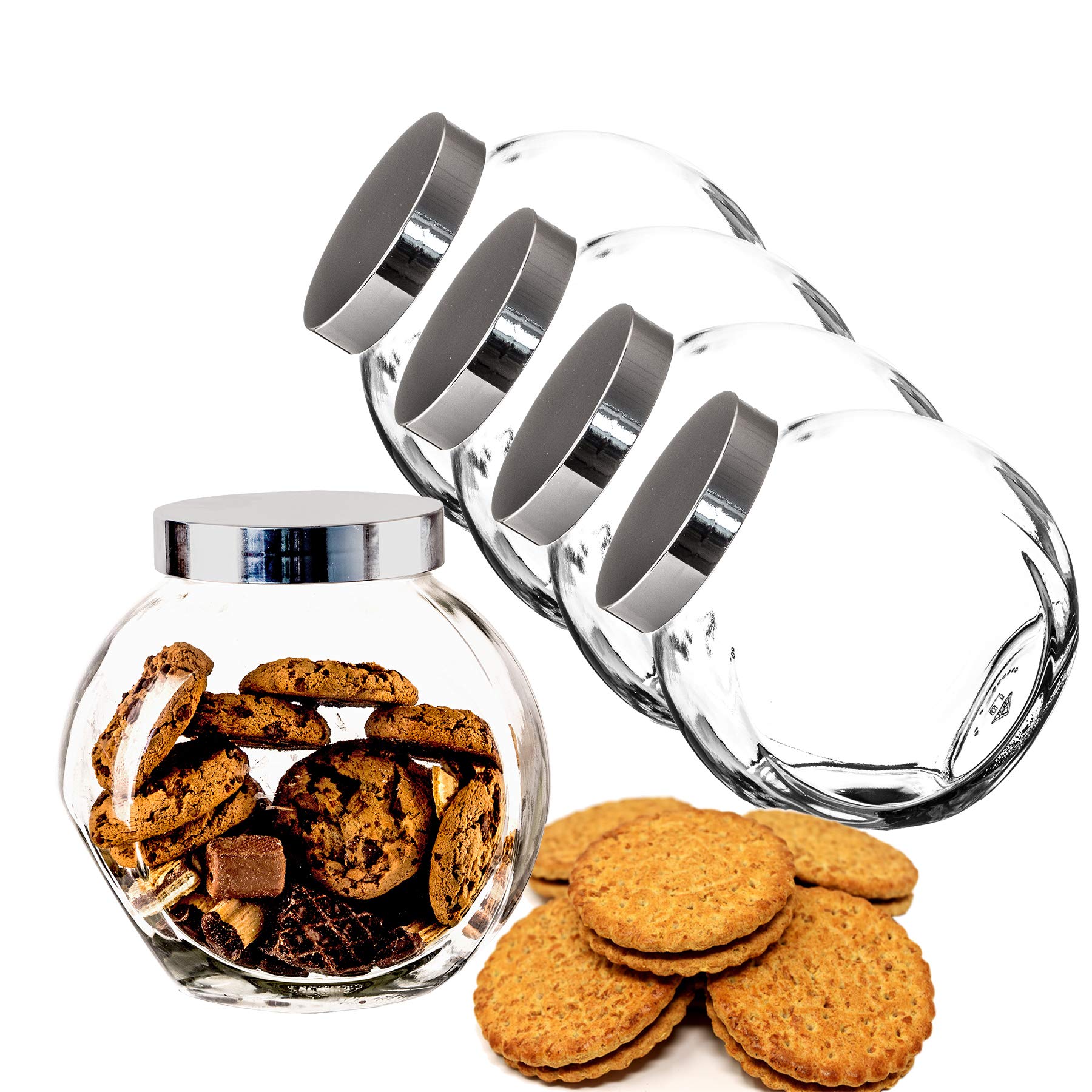 BigDean 4er Set 2 Liter Bonbonglas mit Schraubdeckel - Candy-Glas groß - Für Süßigkeiten, Kekse, Mehl-Aufbewahrung & Gewürze - Made in Germany - Spülmaschinenfest