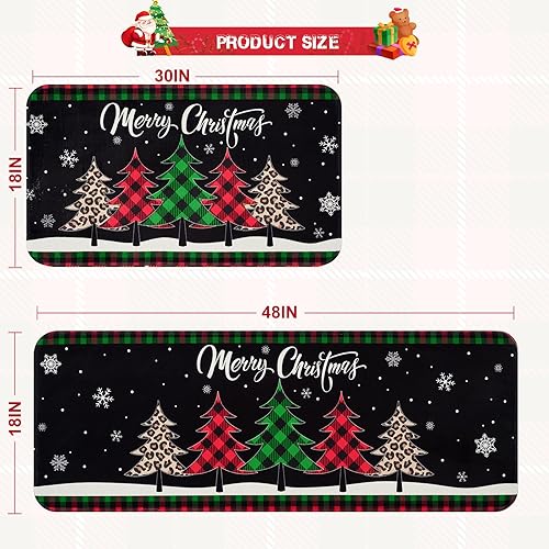 Miniatura 7 de ASPMIZ Juego de 2 alfombras de cocina con diseño de Feliz Navidad, diseño de búfalo verde y rojo, de bajo perfil, alfombras de cocina para árbol de