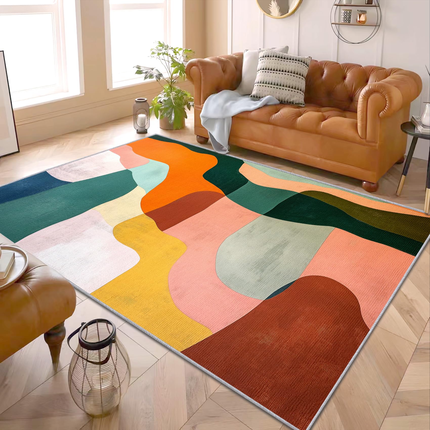 PaxGloz Minimalist Rug - Abstract Color Block Rug, Modern Abstract Geometric Rugs for Living Room Bedroom, Washable Non Slip Soft Large Carpet, Patterned Area Rugs & Home Decor 160x230 cm