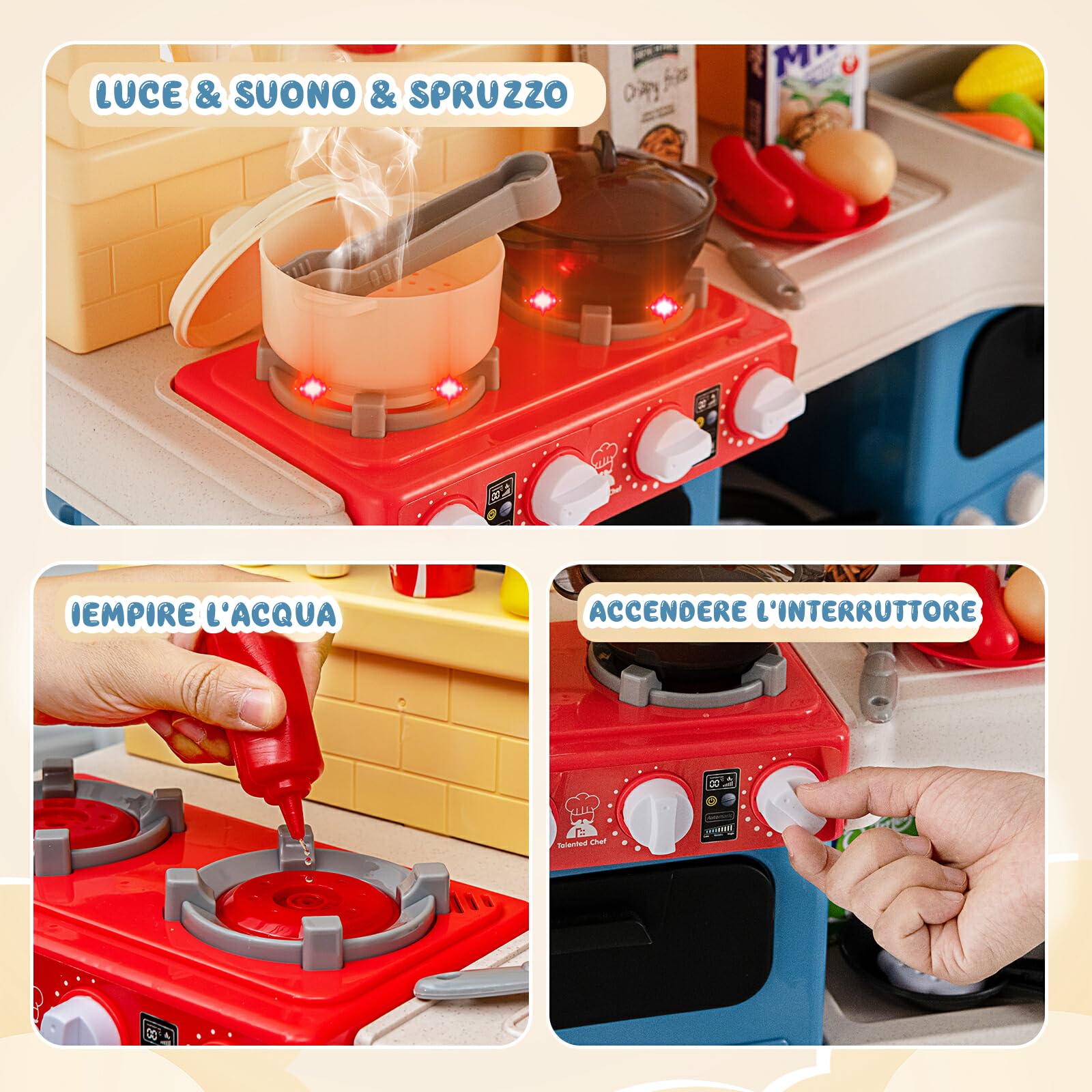 RELAX4LIFE Cucina Giocattolo per Bambini con 42 Accessori, Gioco di Cucina con Effetti Sonori e Luminosi, Funzioni vapore e Ebollizione, Gioco Cucina Realistica per Bambini 2 3 4 5 6 Anni (Blu)