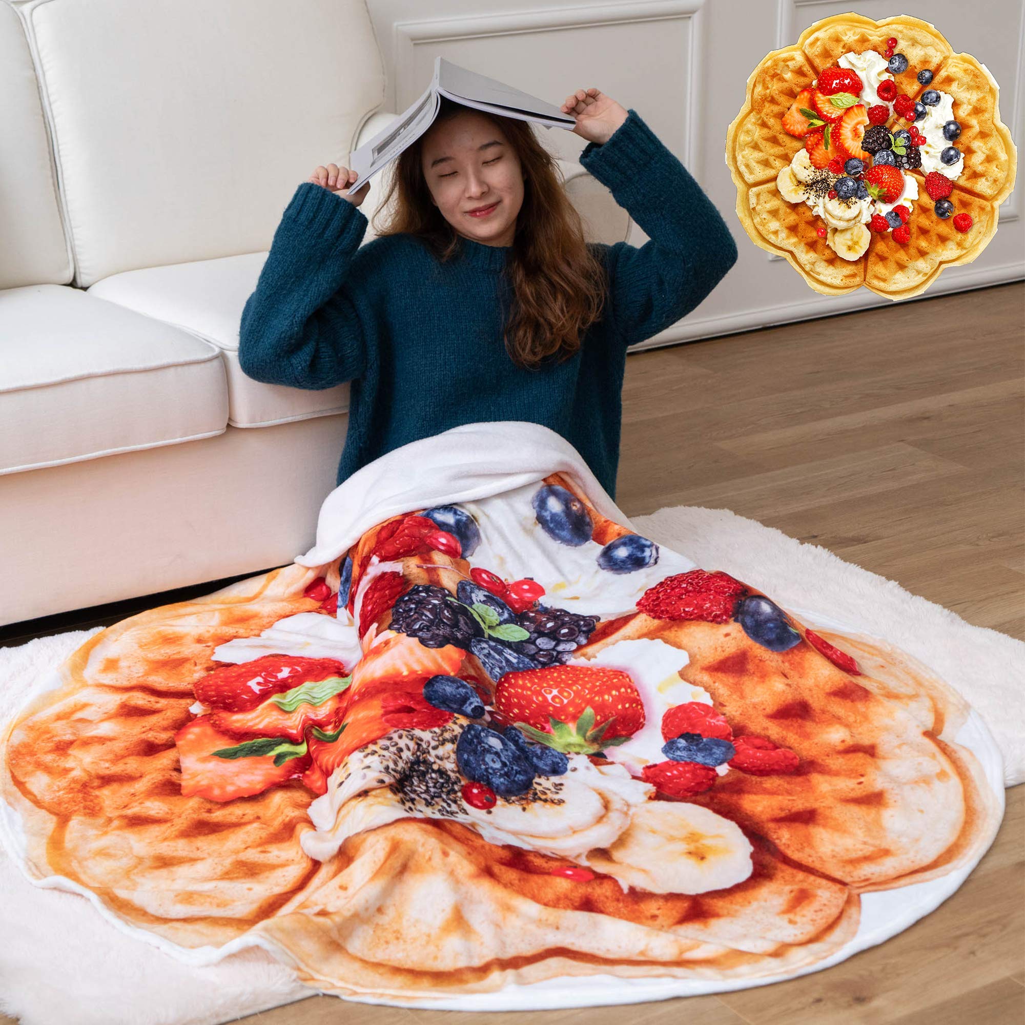 BATTILO HOME Food Blanket Gifts for Kids and Adult, Funny Blanket for Boys Girls Teens, Round Novelty Throw Blanket Christmas Birthday Valentines Day Gifts, 59 inch