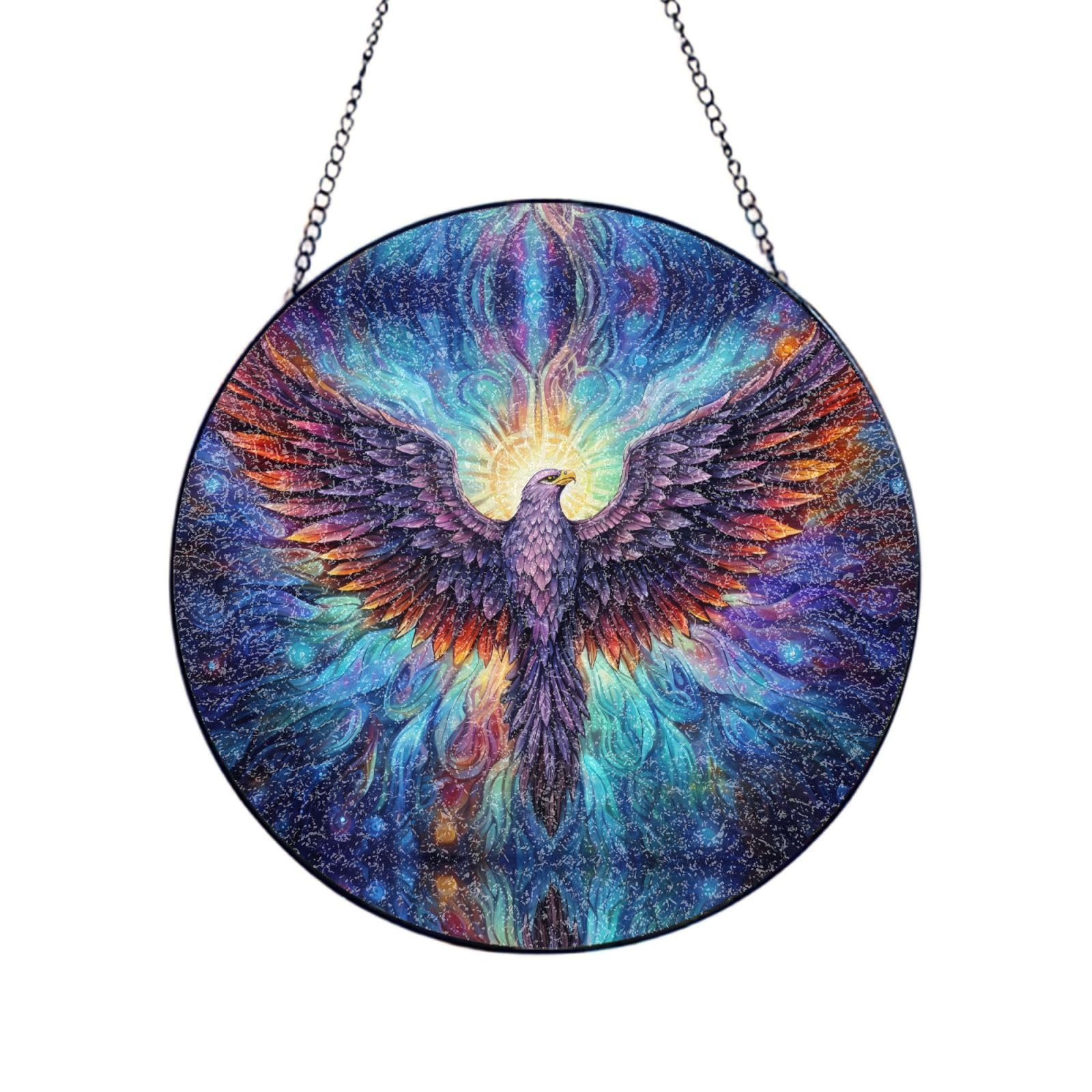 Phayah Smoke Eagle Print Stained Glass Window Hanging Sun Catchers Decoration Mother'S Day Birthday Gifts For Home Garden Porch 4in（10cm）