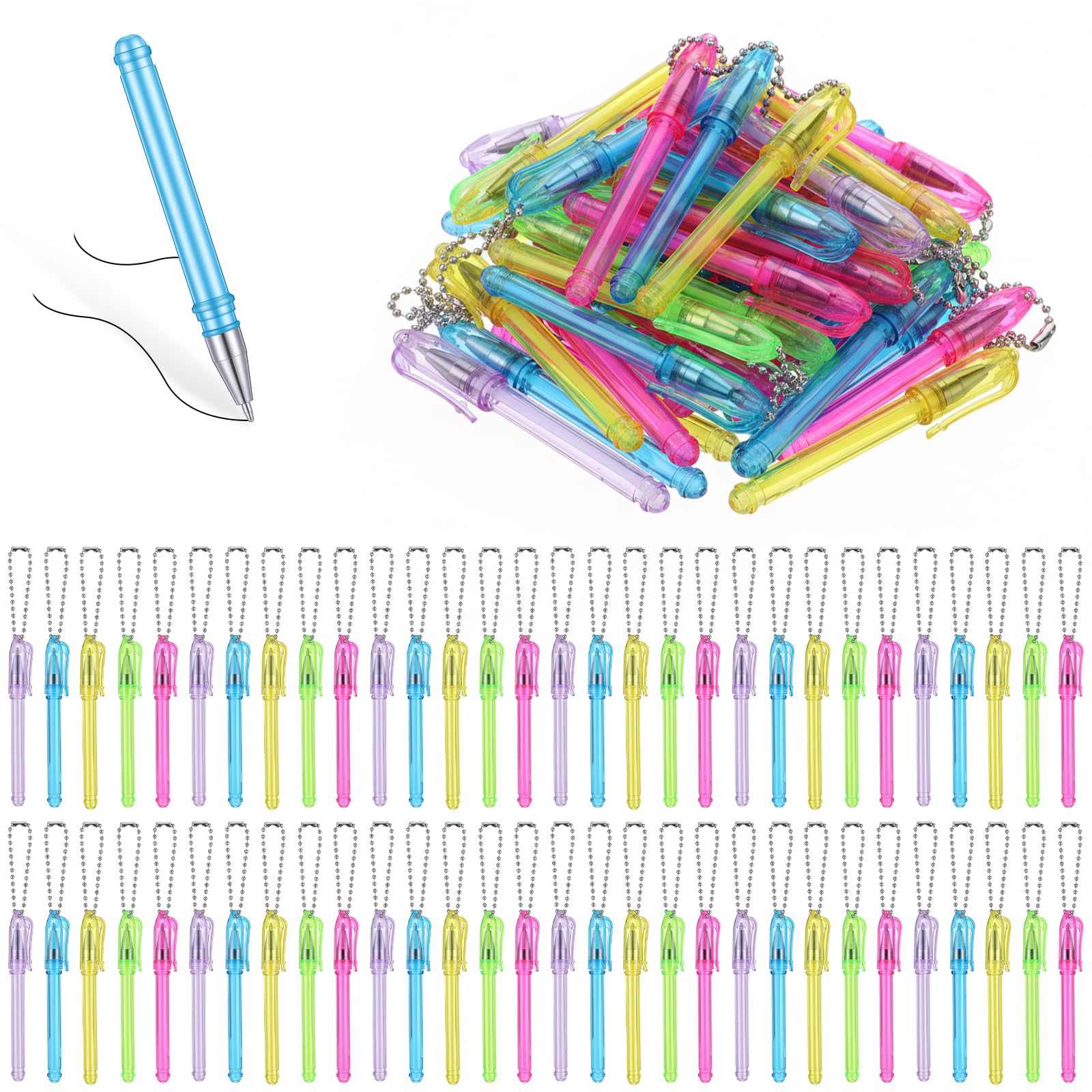 60 Pcs Mini Keychain Pens, 5 Color Ballpoint Pens with Keyring, 1.0 mm Black Ink Pocket Pen for Lanyard, Nurse, Office, and Home