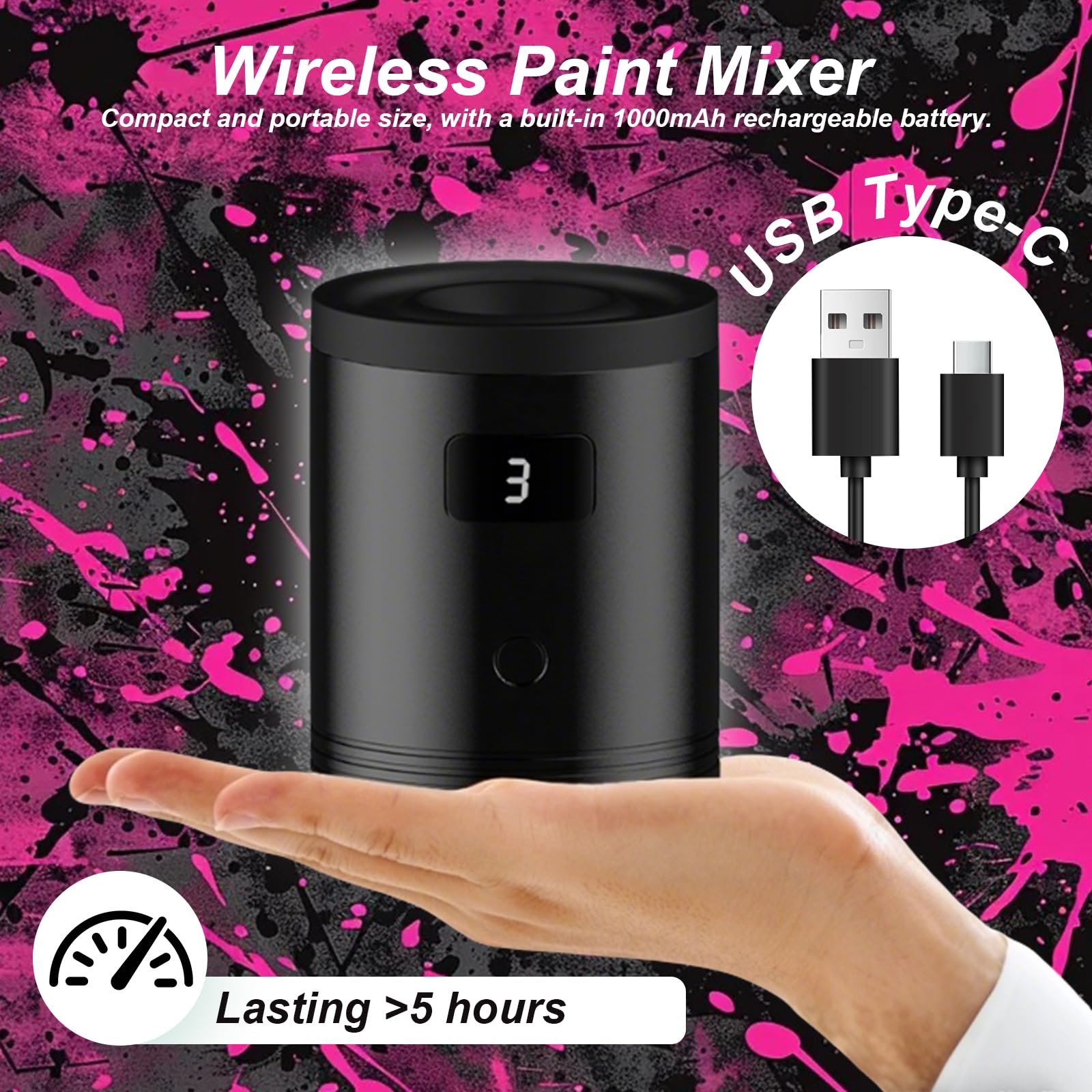Mini Vortex Mixer, 5200rpm Paint Shaker Farbmischer Dreistufige Geschwindigkeits, Paint Mixer Mini für Acrylfarbe, Nagellack, Wimpernkleber