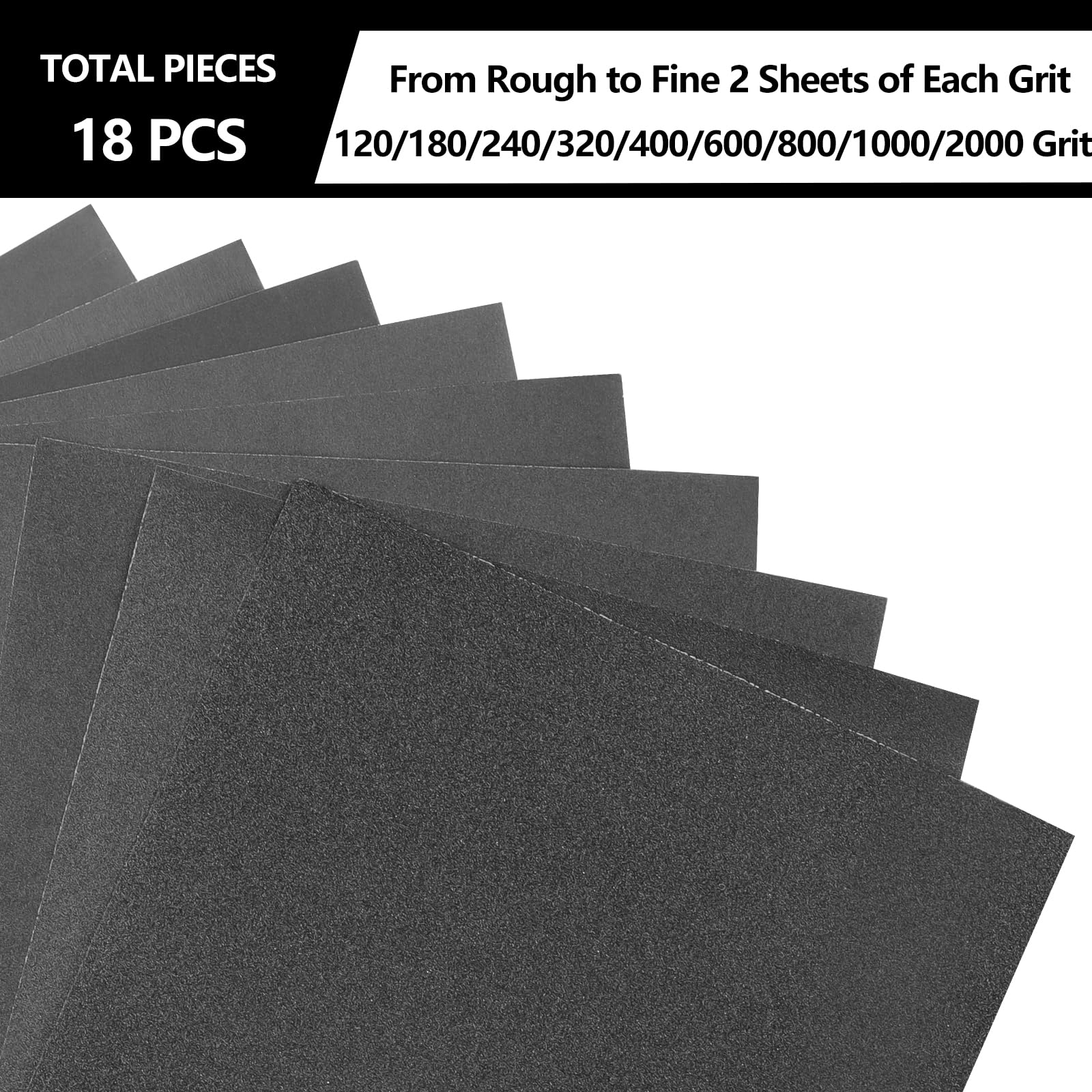STEBRUAM 18 Sheets Sandpaper 120/180/240/320/400/600/800/1000/2000 Grits Wet and Dry Polishing for Cars Metals Walls Wood Furniture,Sand Paper 9x11 Inch - Image 4