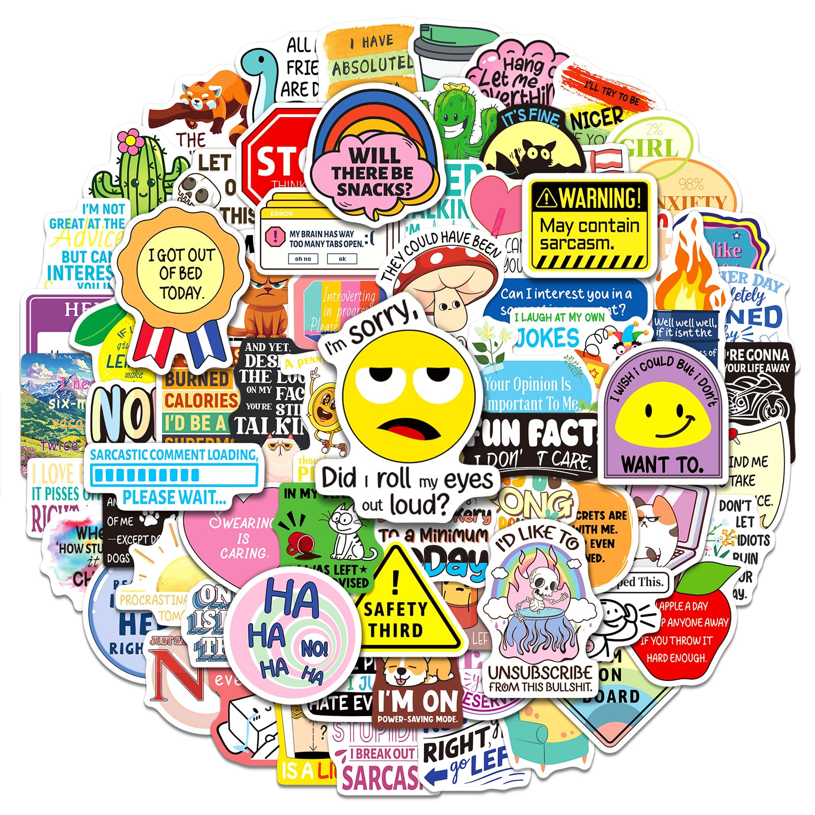 200 Sarcastic Stickers for Adults Funny Stickers Pack for Laptop Snarky Meme Stickers for Teens Water Bottle Hard Hat Phone Case Dark Humor Quote Vinyl Decals
