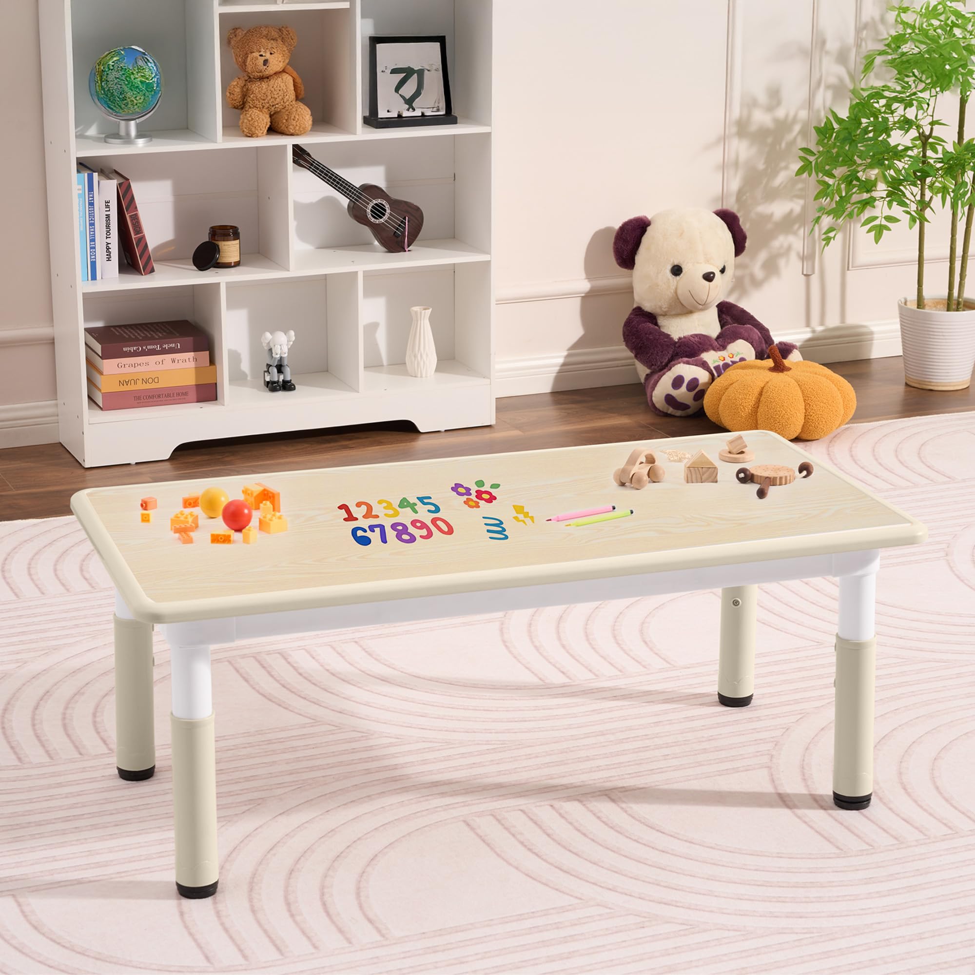 DOREROOM Toddler Table, 7 Level Height Adjustable Kids Play Furniture for Ages 3-8, Rectangular Plastic, 23.6