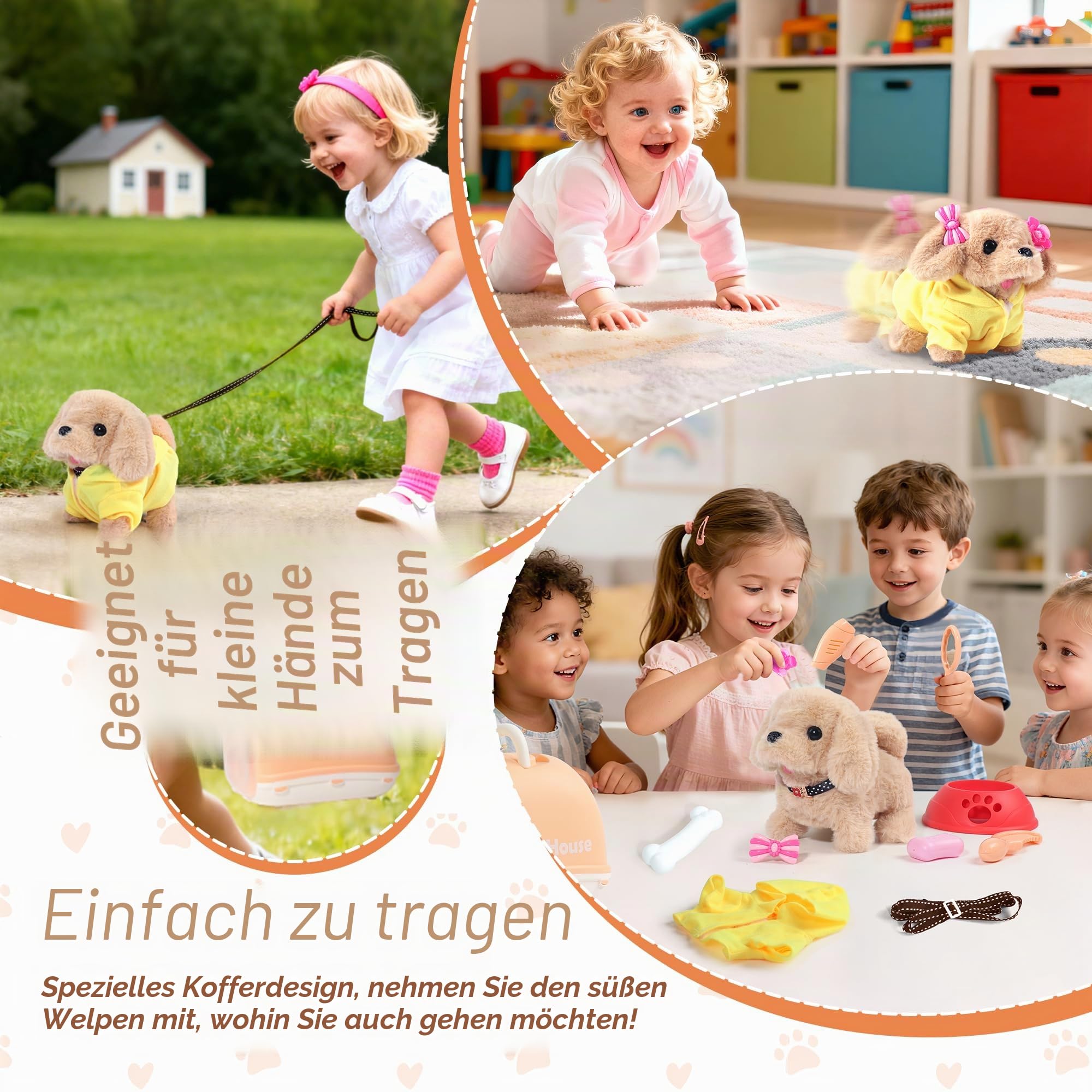 Hund Spielzeug Kinder - Kinderspielzeug & Spielzeug Ab 2 Jahre, Dog Spiel Interaktiver Bellender Kuscheltier Elektrischer Laufender Hund Für Kinder mit Leine, Geschenk 2 3 4 Jahre Mädchen Junge
