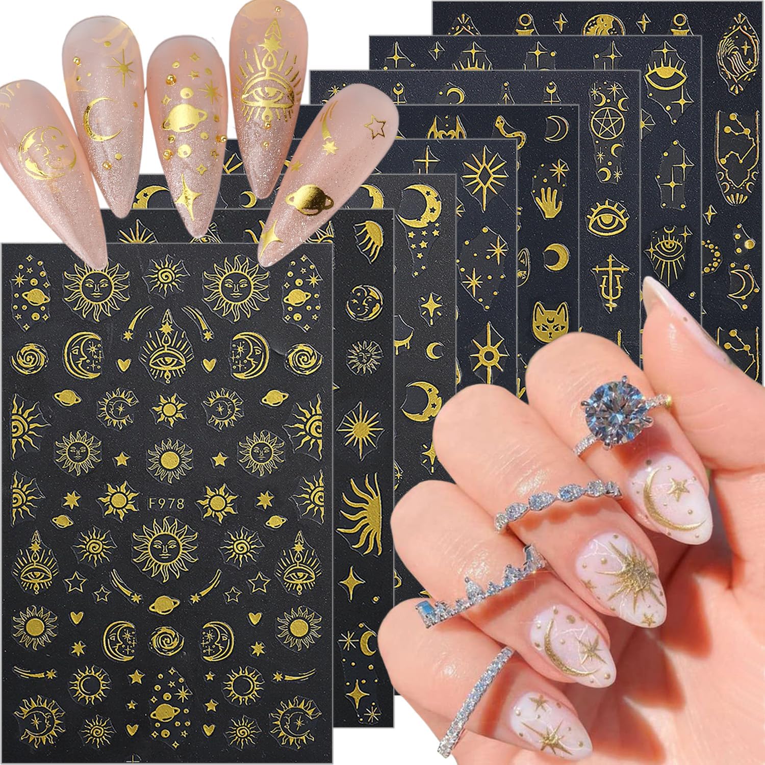 9 Sheets Moon Star Nail Art Stickers Decals Self-Adhesive Pegatinas Uñas Sun Nail Supplies