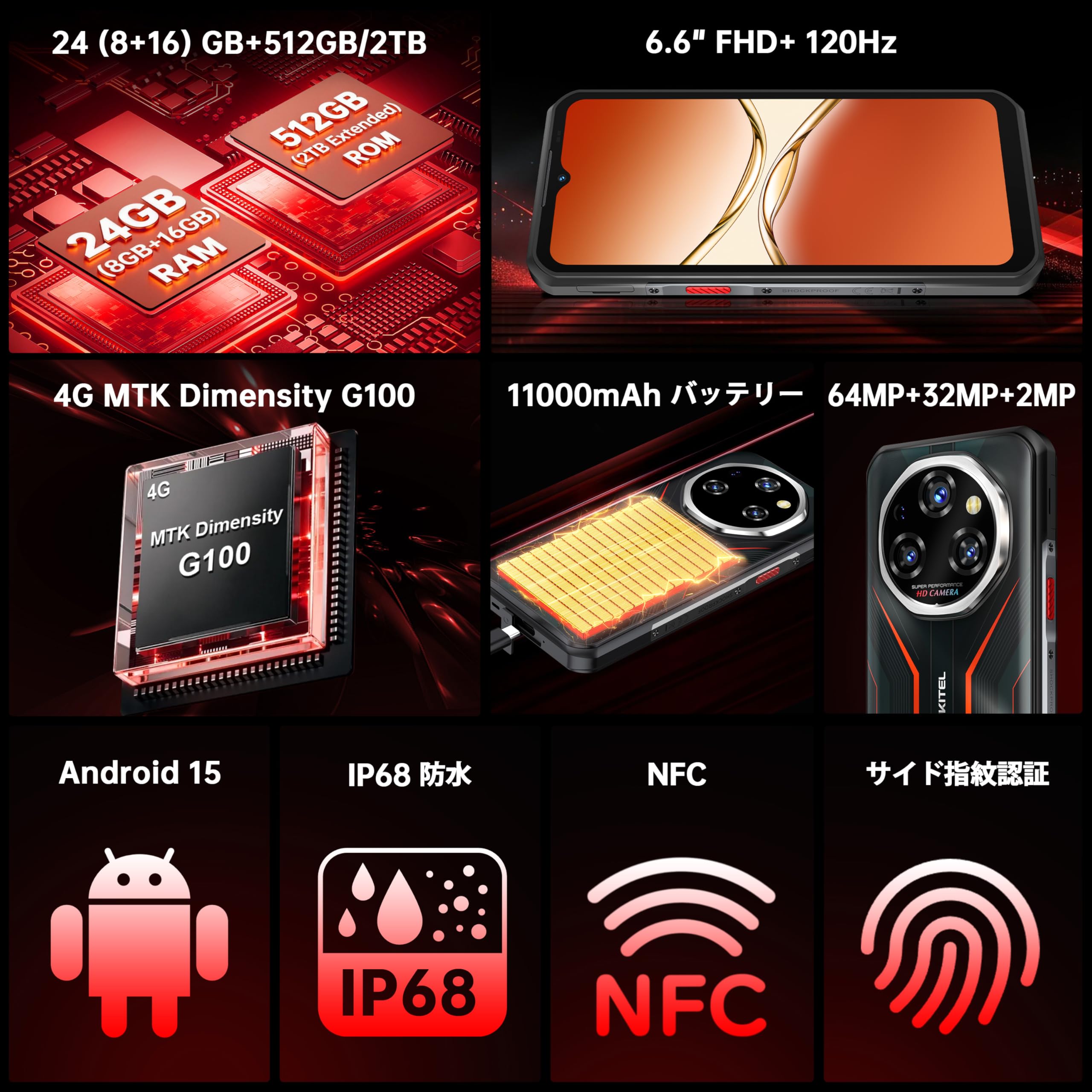 Amazon.co.jp: OUKITEL WP55S Android 15 Toughness Smartphone, Sim