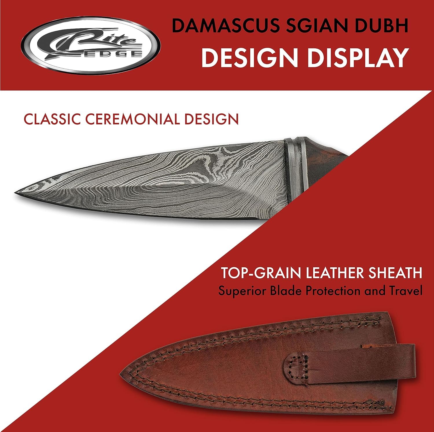 SANZ Damascus Supplies 9.5" Camping Knife with Rosewood Handle, Damascus Steel Scottish Knife with Sheath - Brown Outdoor Knife for Hunting, Camping & Outdoor uses