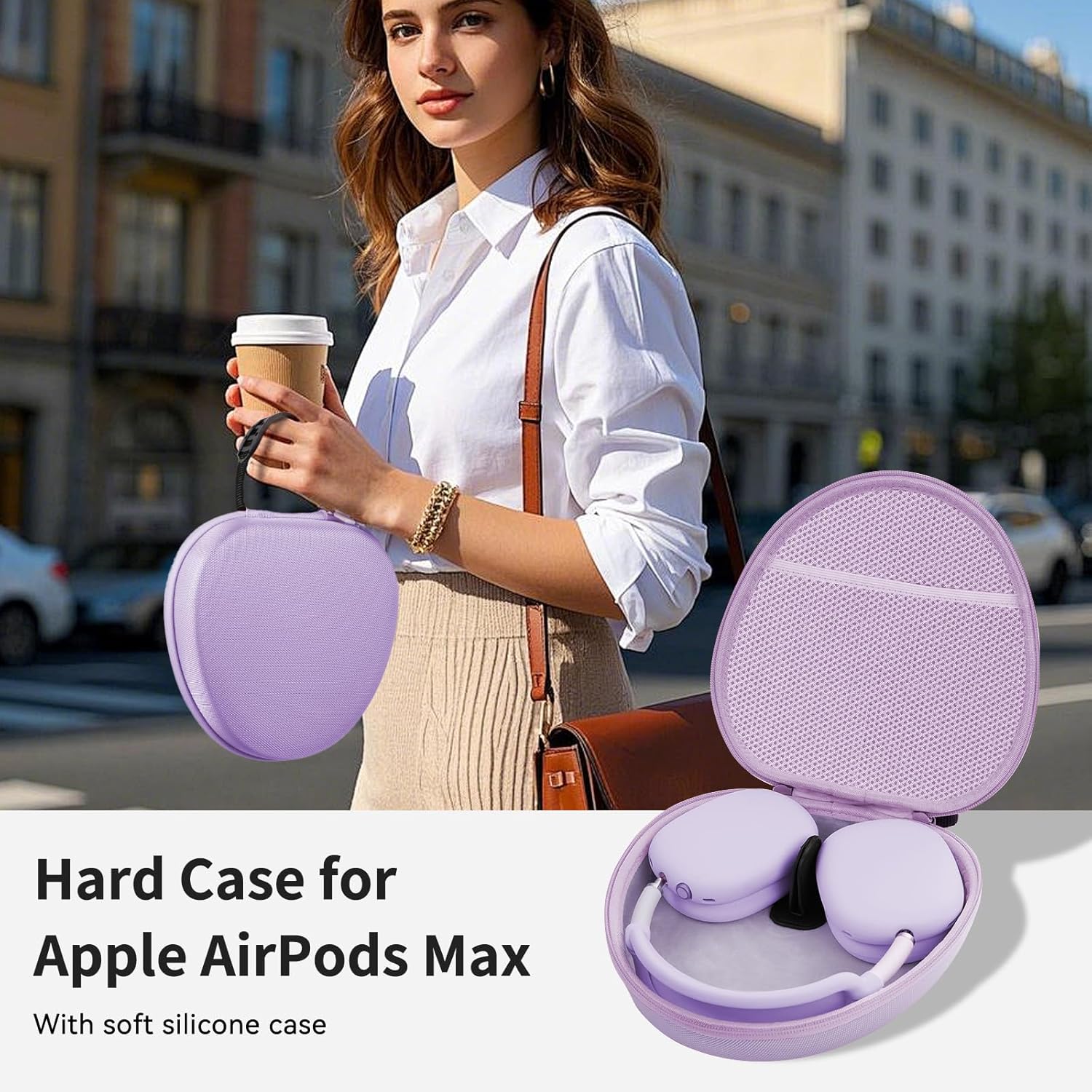 Smart Case for Apple AirPods Max Supports Sleep Mode, with Ear Pad Case/Ear Cups Cover/Headband Cover Silicone Accessories for AirPods Max Headphones,Hard Portable Carry Travel Storage Bag, Purple