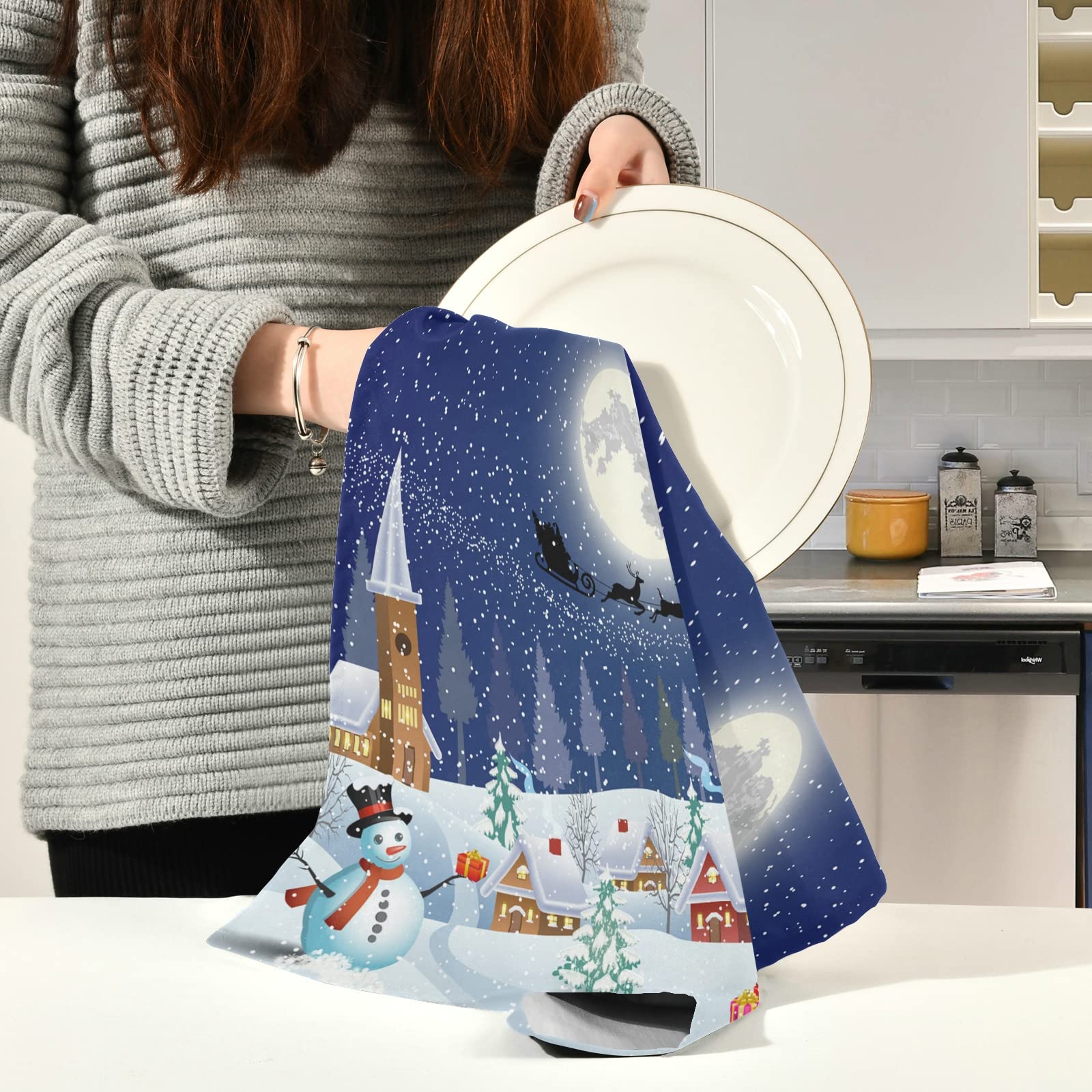 Asciugamano Da Cucina Xigua Con Albero Di Neve E Babbo Natale - Strofinaccio Assorbente In Finto Cotone E Lino 45x71 Cm - Morbido E Riutilizzabile - 4